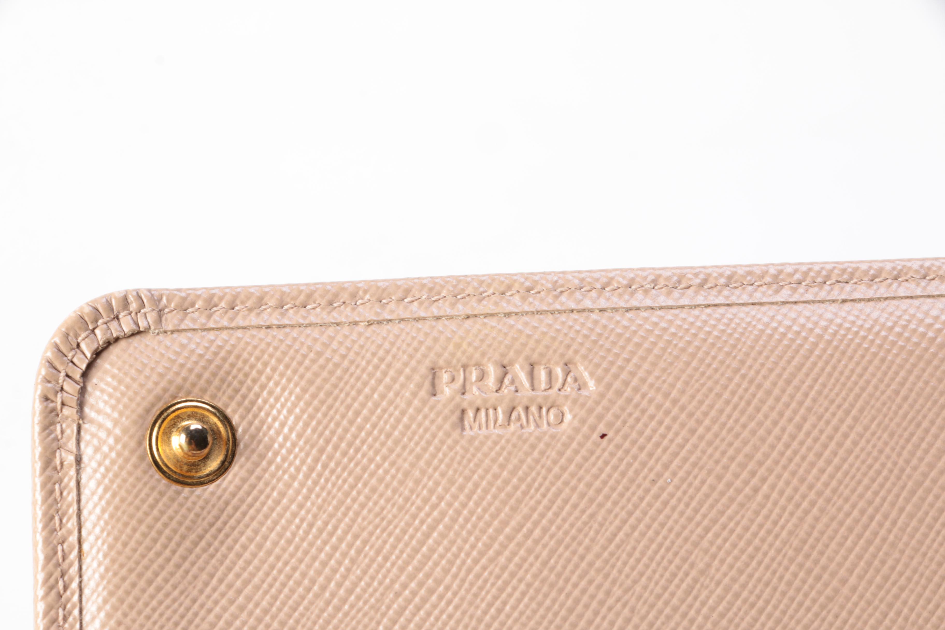 Prada Continental Bow Wallet in Cammeo Saffiano Leather with Box