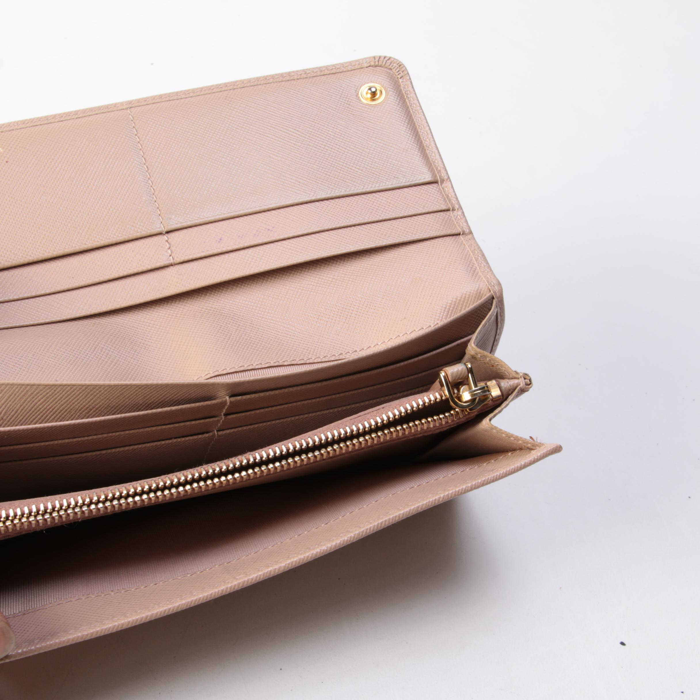 Prada Continental Bow Wallet in Cammeo Saffiano Leather with Box