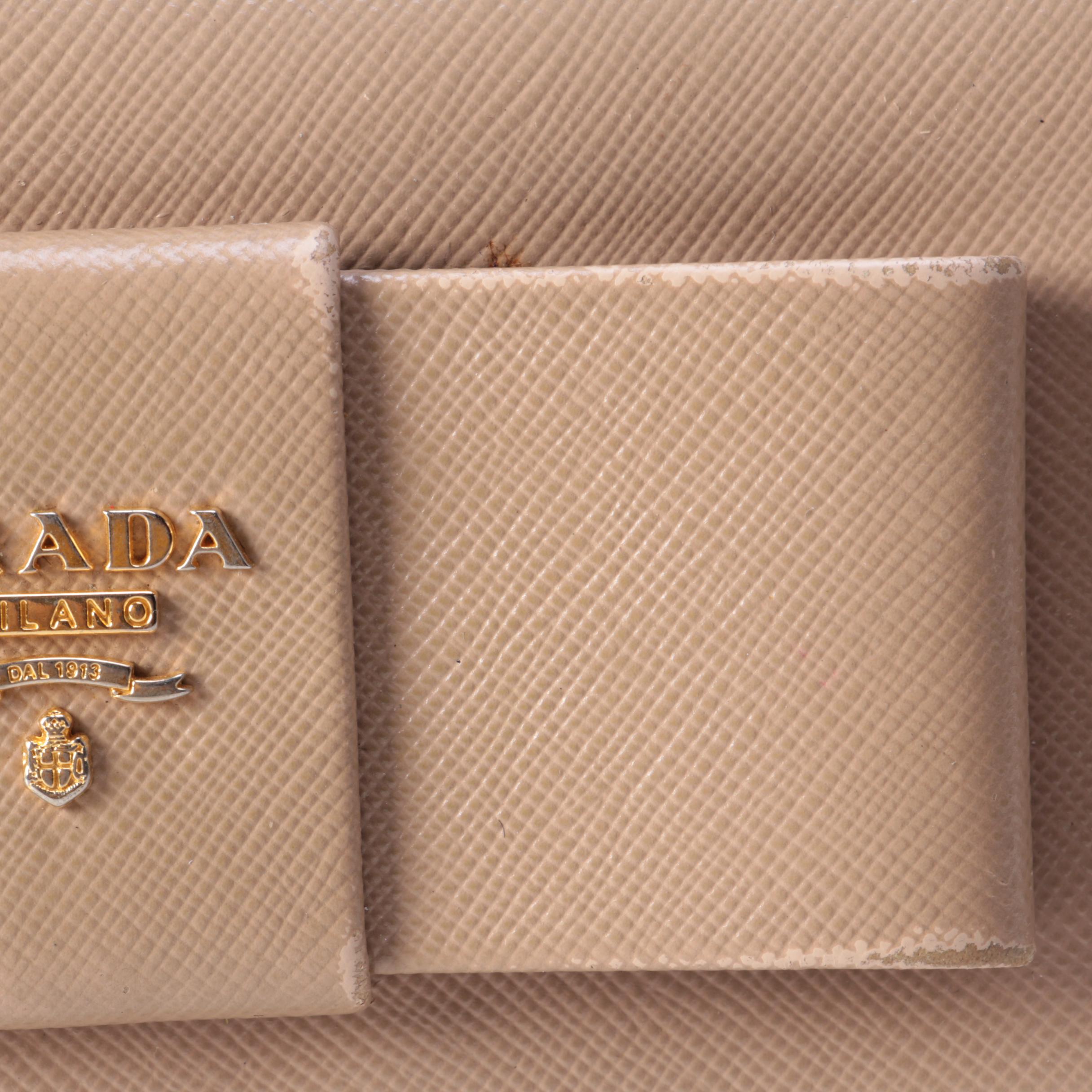 Prada Continental Bow Wallet in Cammeo Saffiano Leather with Box