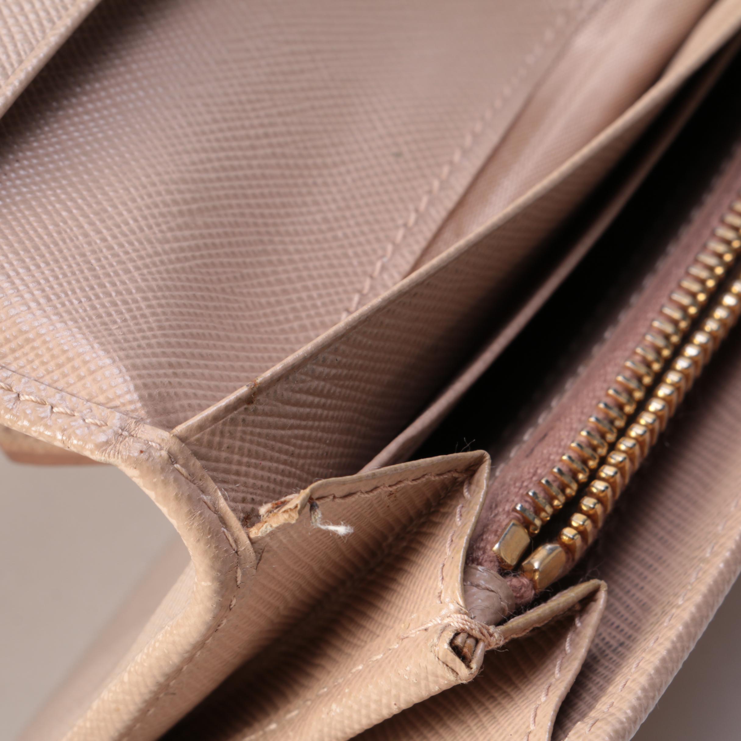 Prada Continental Bow Wallet in Cammeo Saffiano Leather with Box