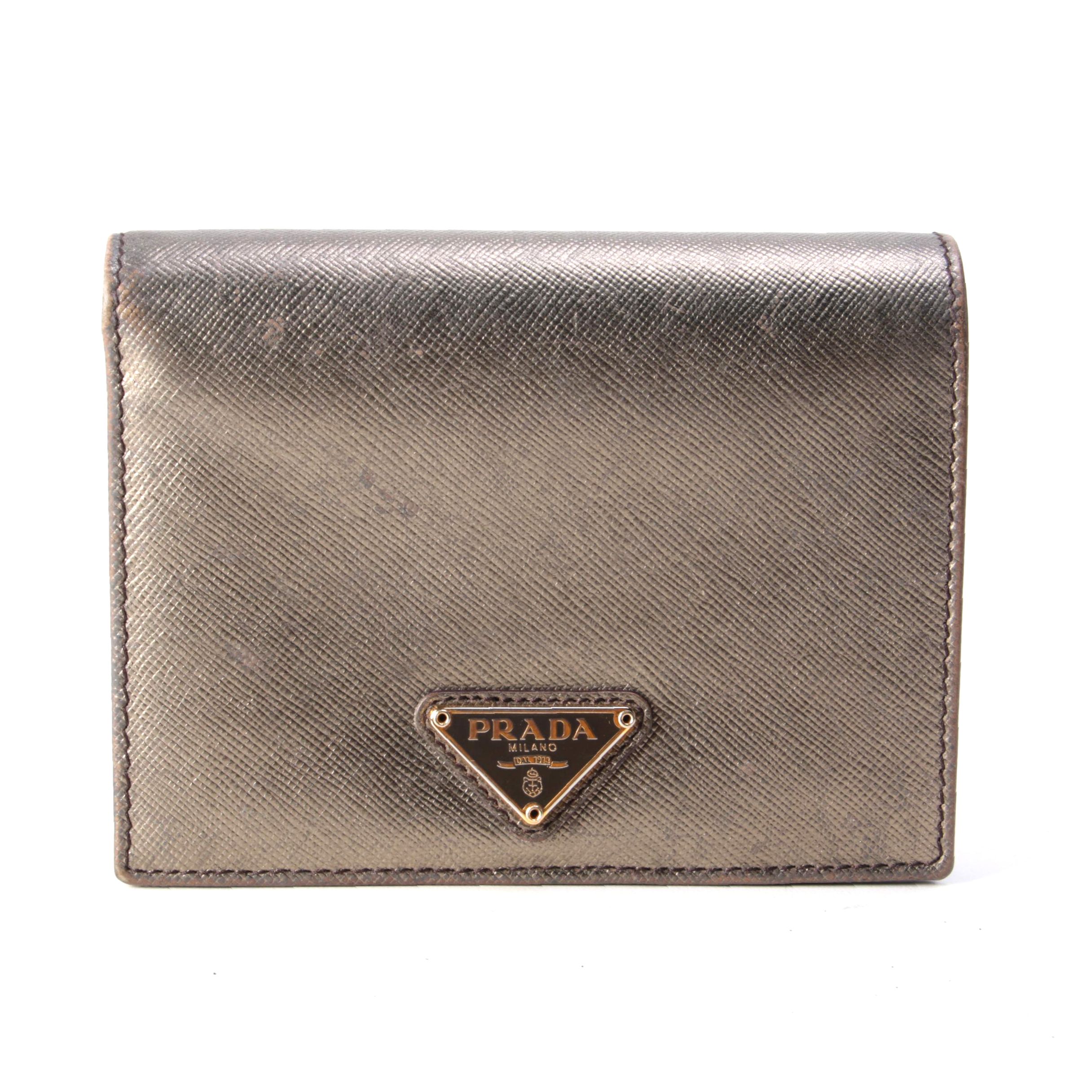 Prada Compact Wallet in Metallic Gold Saffiano Leather