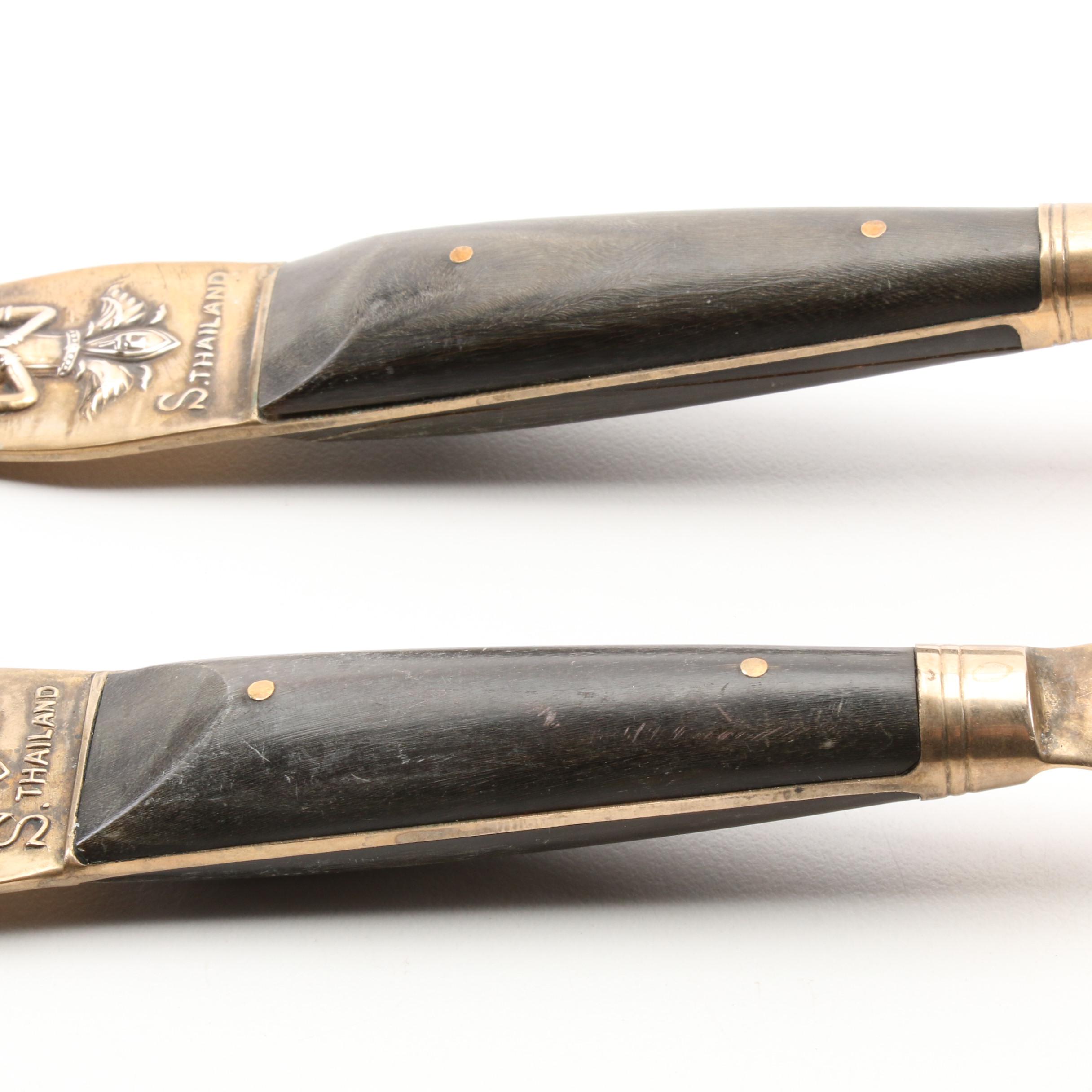 Siam Thailand Bronzeware Serving Utensils, Mid-Century