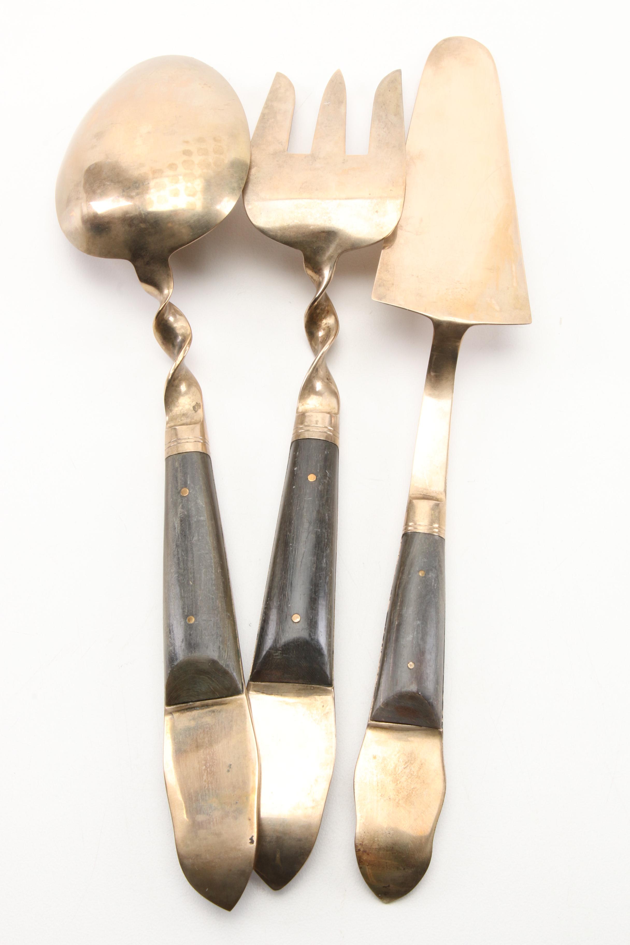 Siam Thailand Bronzeware Serving Utensils, Mid-Century