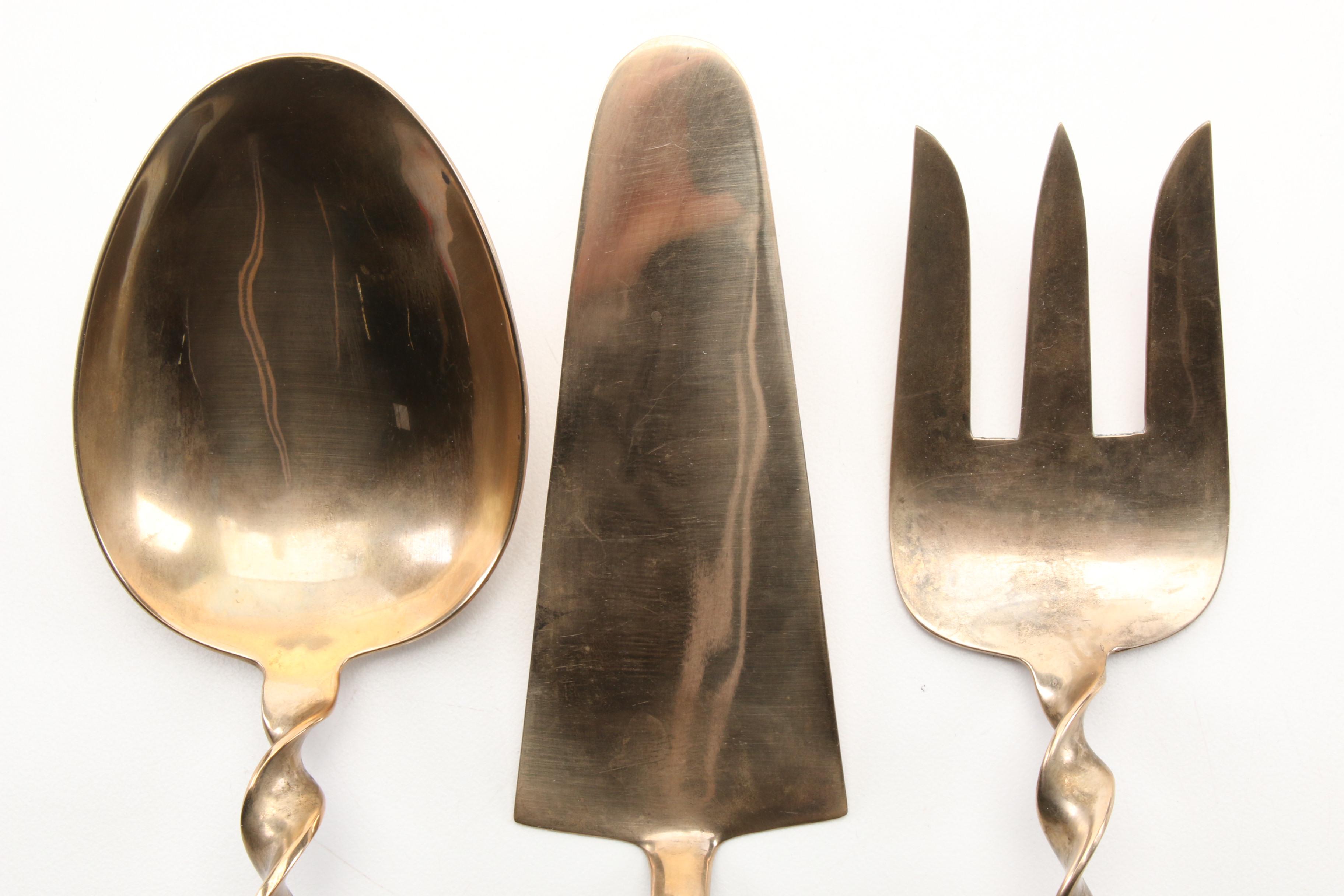 Siam Thailand Bronzeware Serving Utensils, Mid-Century