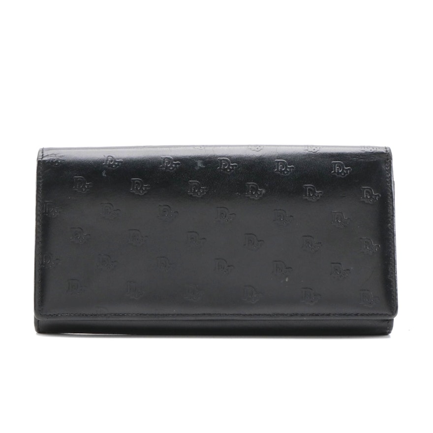 Christian Dior Embossed Continental Wallet in Black Leather