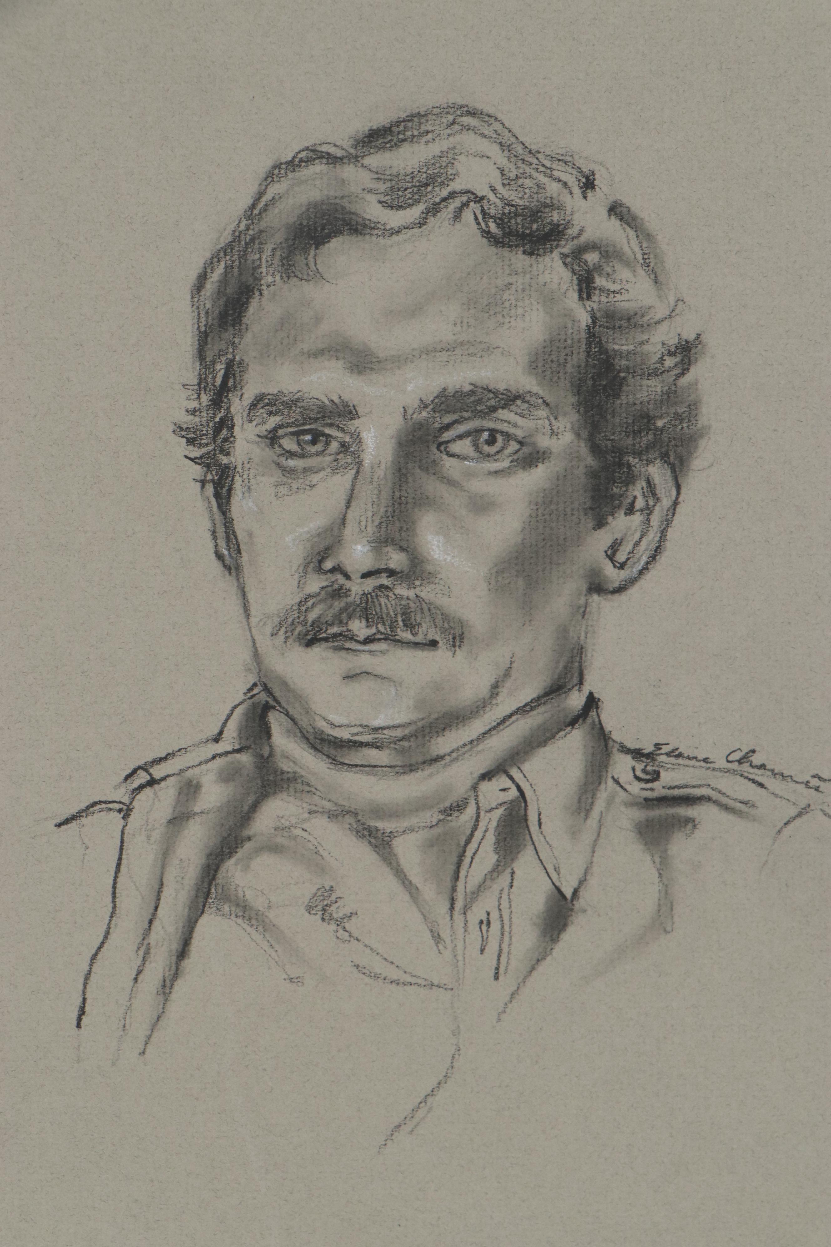 Portrait Charcoal Drawing of Gentlemen, Late 20th Century