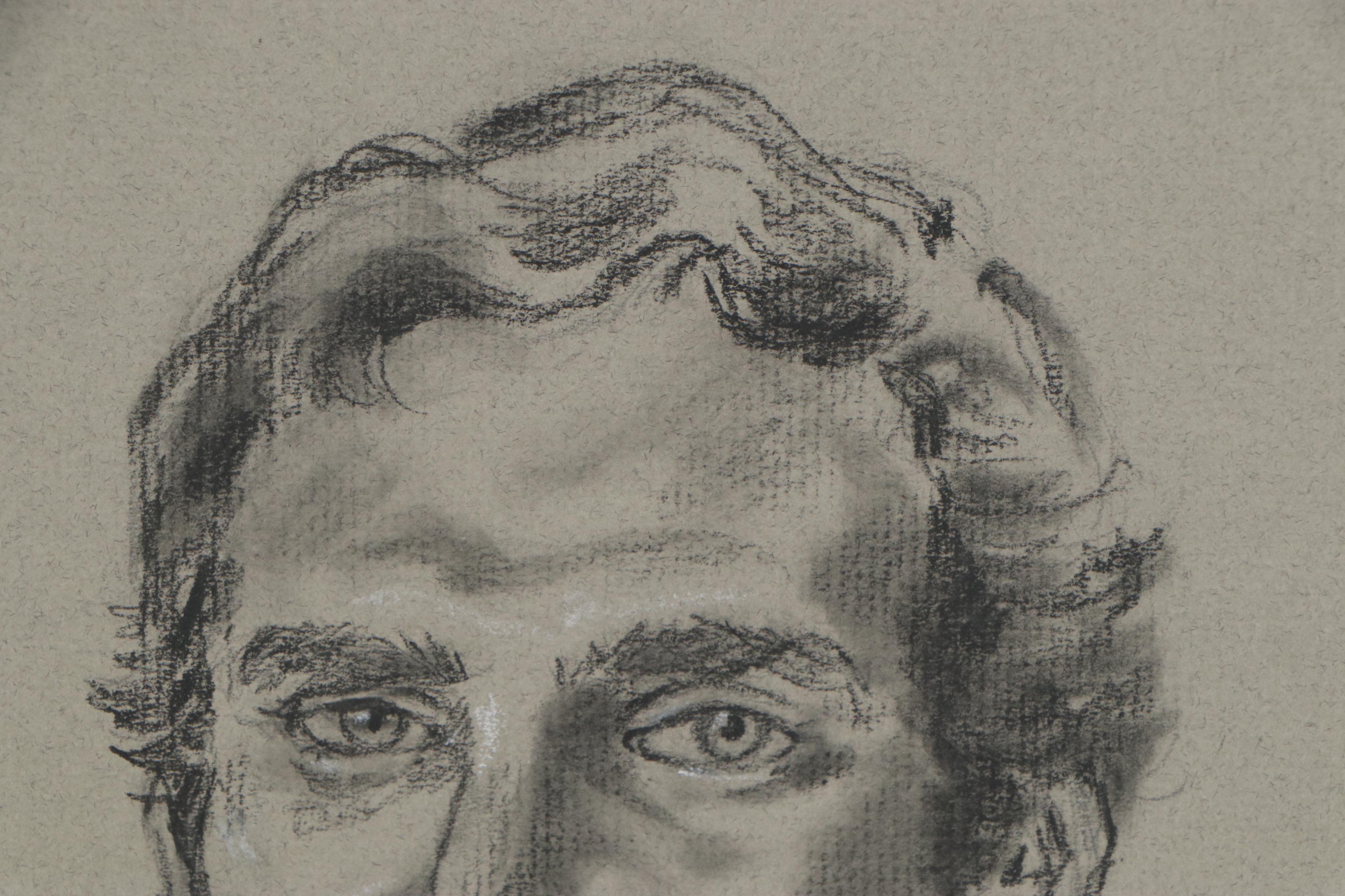 Portrait Charcoal Drawing of Gentlemen, Late 20th Century