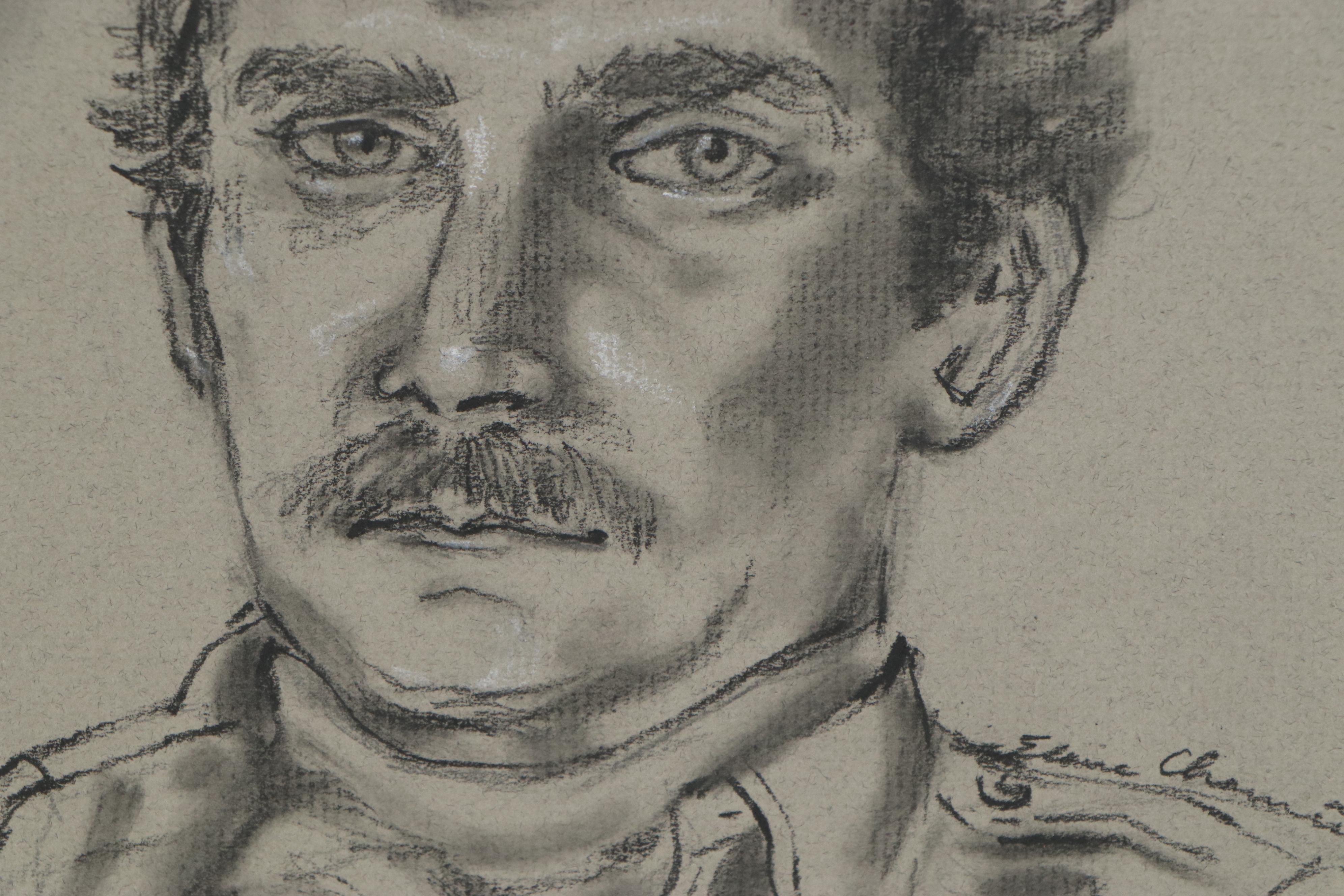 Portrait Charcoal Drawing of Gentlemen, Late 20th Century