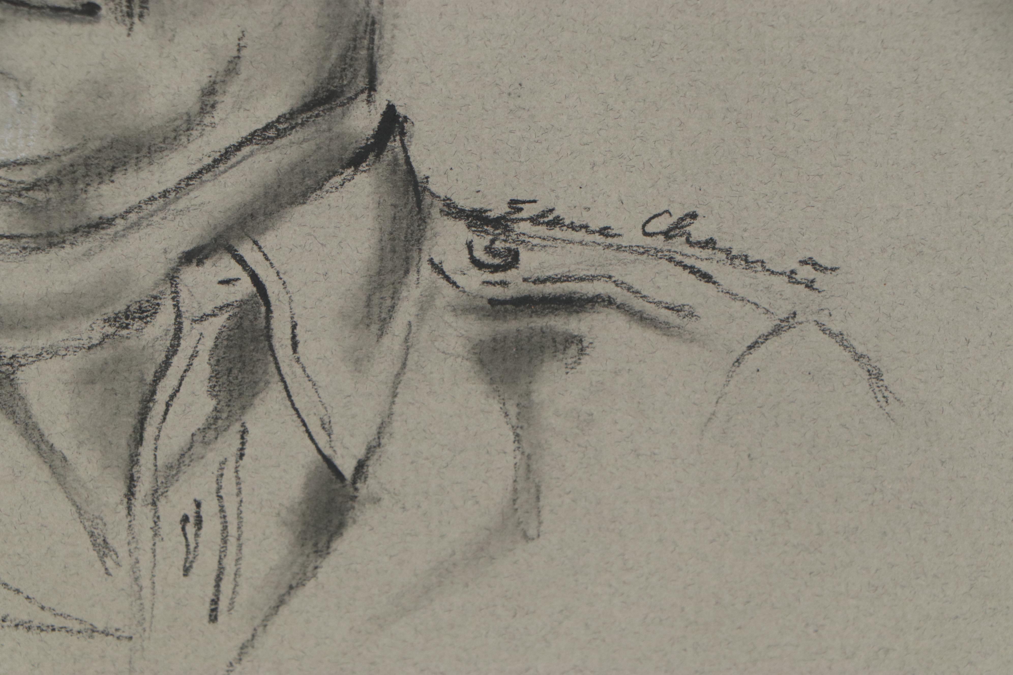 Portrait Charcoal Drawing of Gentlemen, Late 20th Century