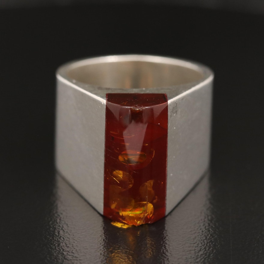 Polish Modernist Sterling Amber Ring