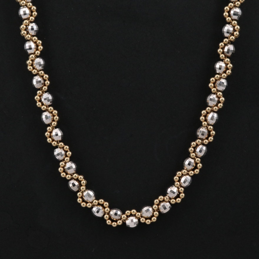 14K Gold  Two-Tone Bead Chain Necklace