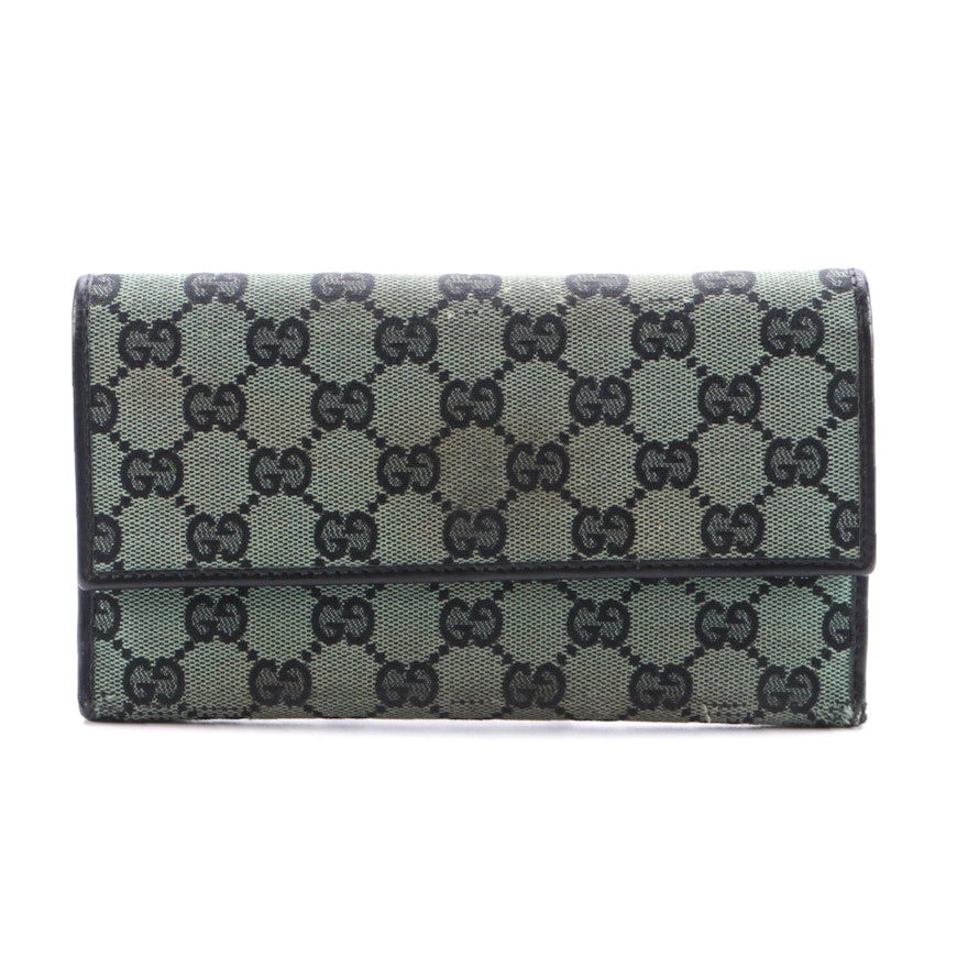 Gucci GG Canvas Wallet with Black Leather Trim