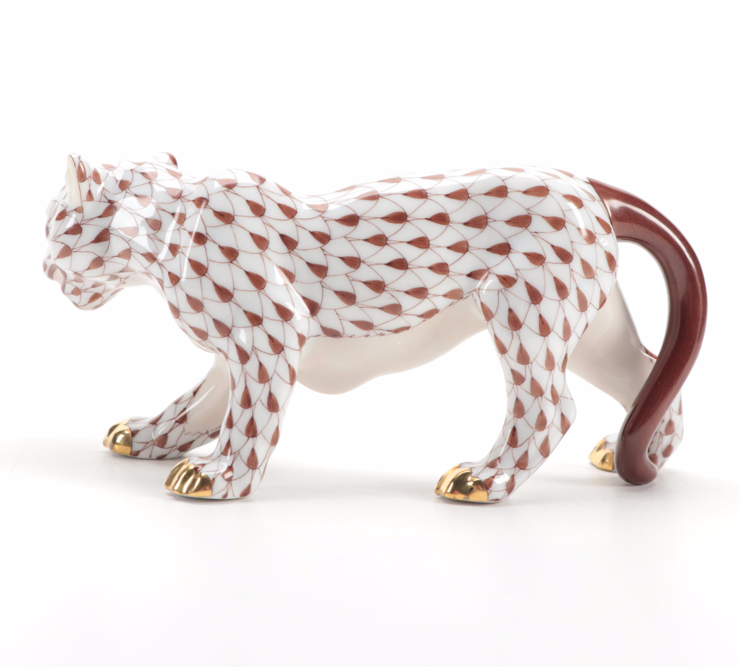 Herend Chocolate Fishnet "Small Tiger" Porcelain Figurine