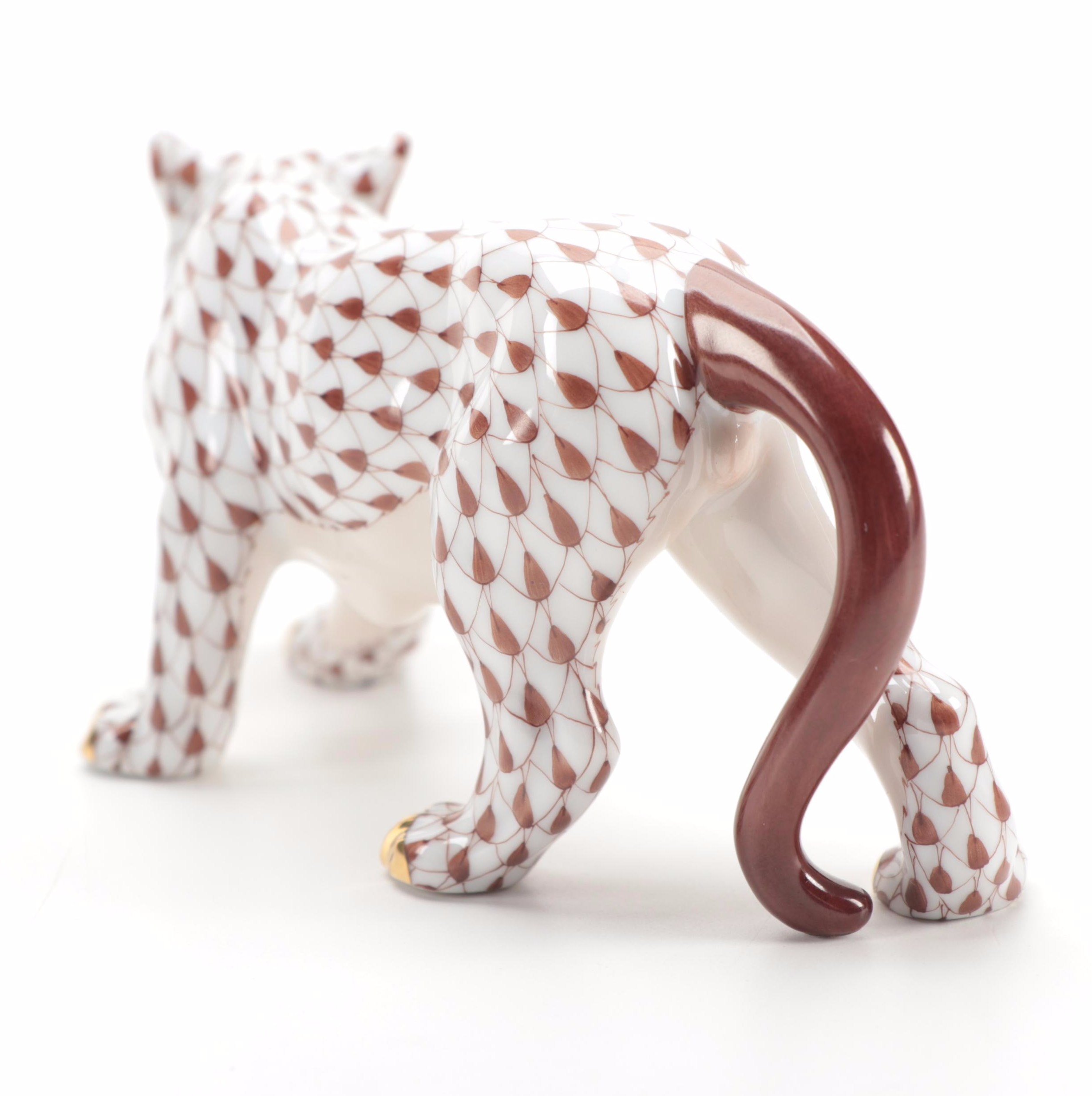 Herend Chocolate Fishnet "Small Tiger" Porcelain Figurine