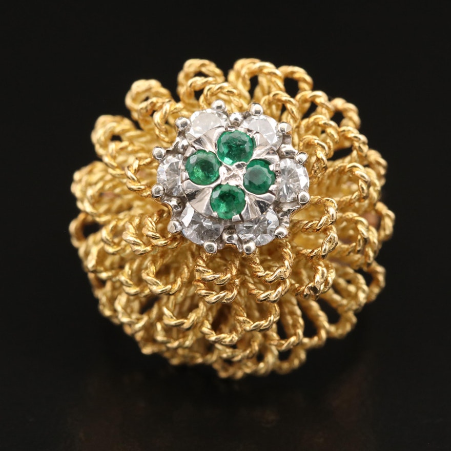 14K and 18K Emerald and Diamond Ring with Palladium Accents