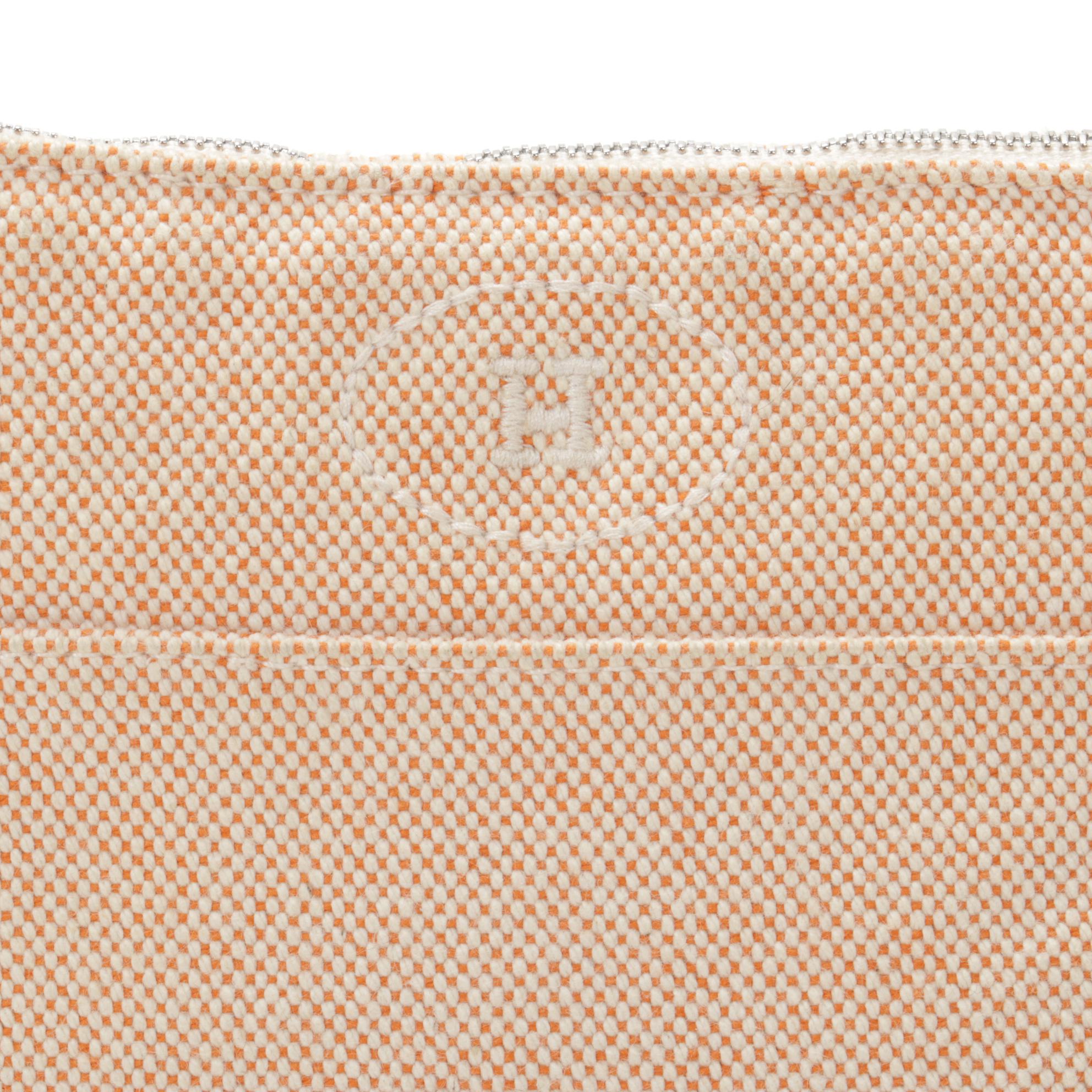 Hermès Bolide Travel Pouch in Orange/White Cotton Toile Canvas and Leather Trim