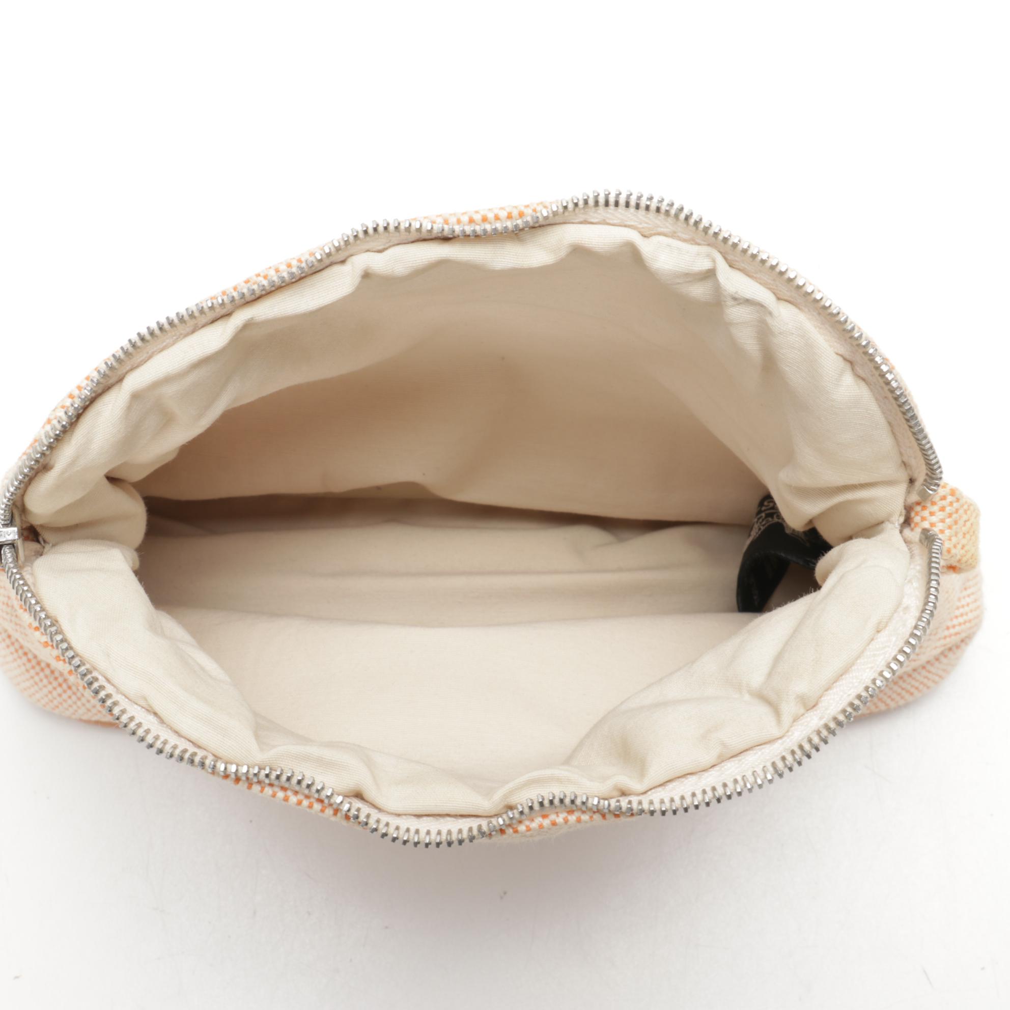 Hermès Bolide Travel Pouch in Orange/White Cotton Toile Canvas and Leather Trim