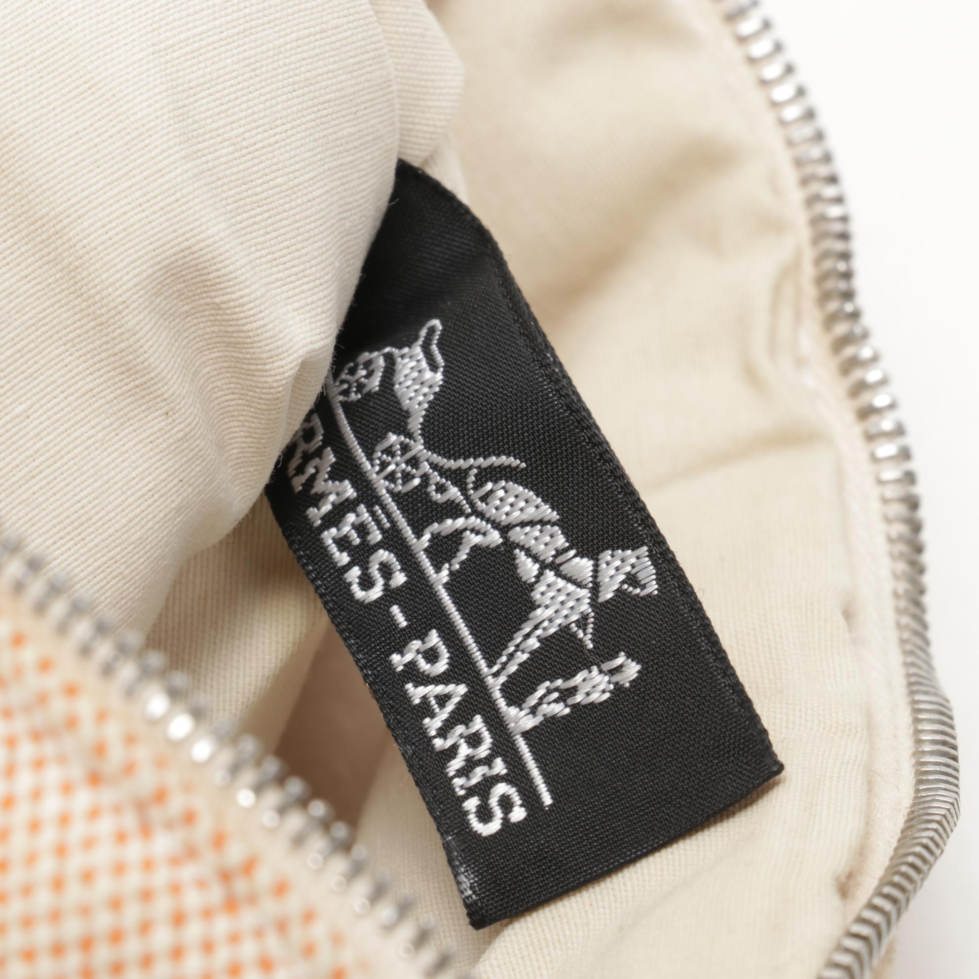 Hermès Bolide Travel Pouch in Orange/White Cotton Toile Canvas and Leather Trim