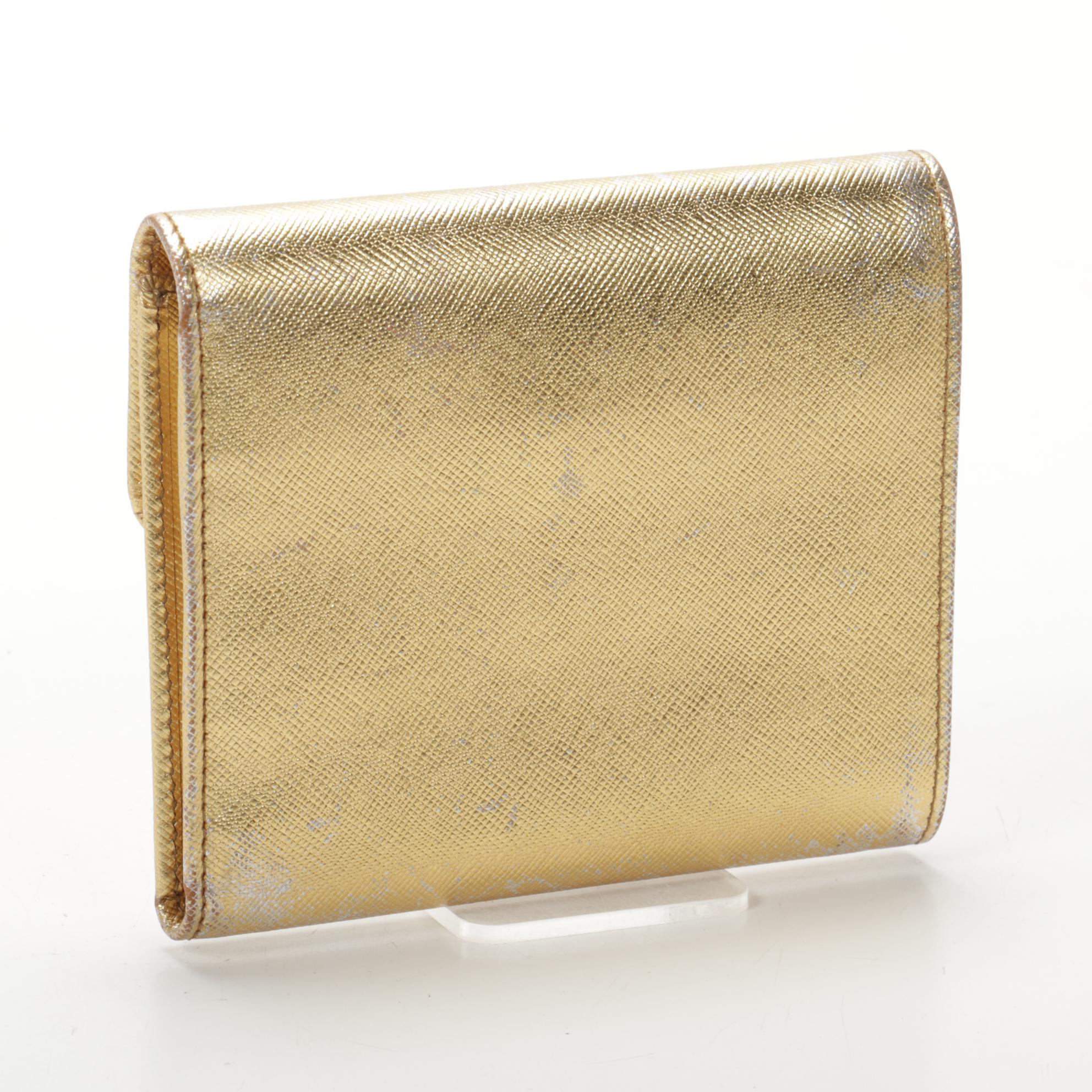 Prada Trifold Wallet in Metallic Gold Saffiano Leather