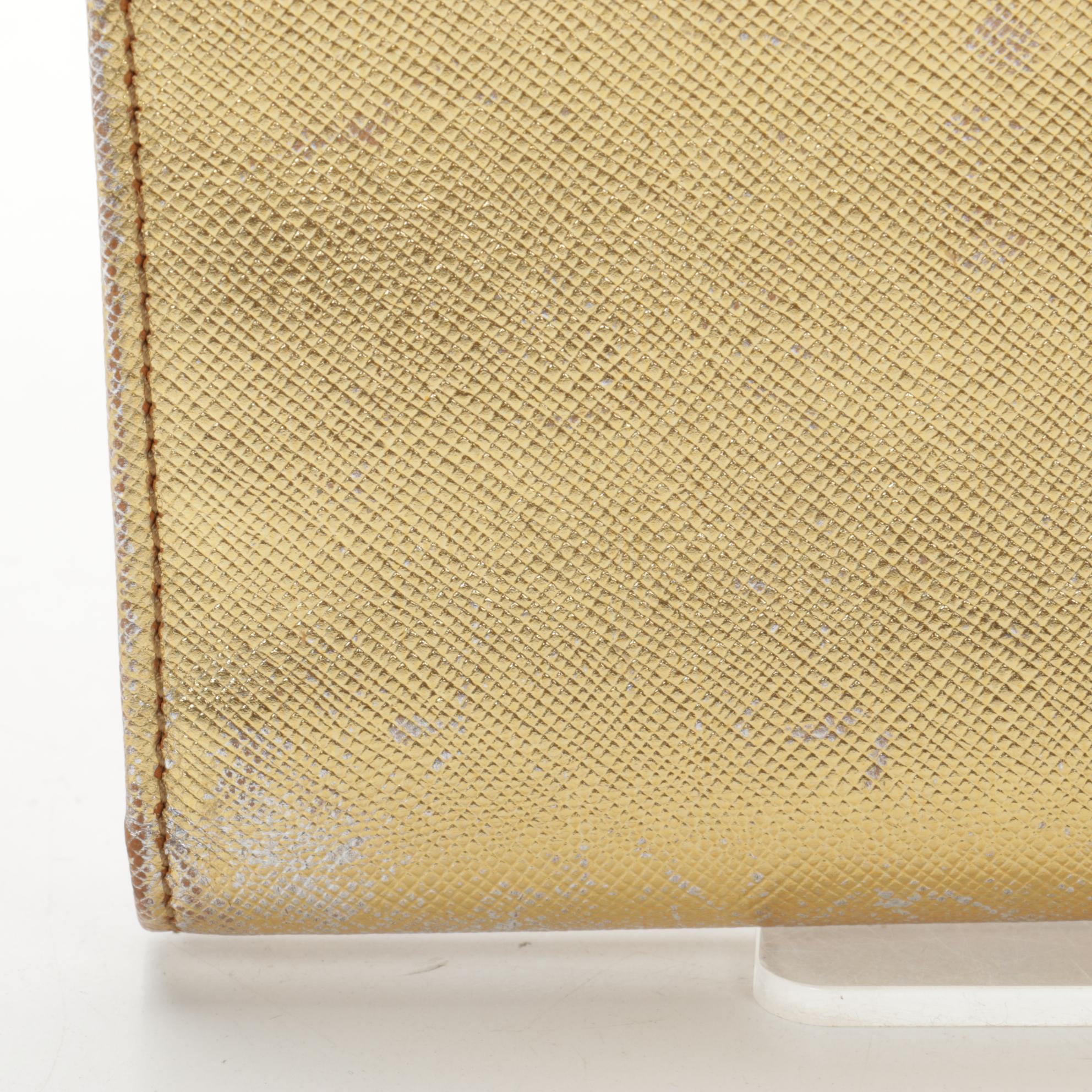 Prada Trifold Wallet in Metallic Gold Saffiano Leather