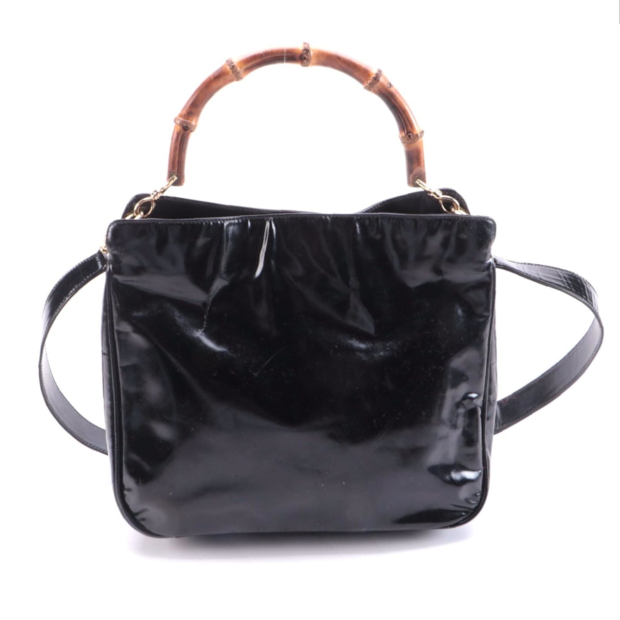 Modified Gucci Bamboo Handle Two-Way Bag in Black Leather