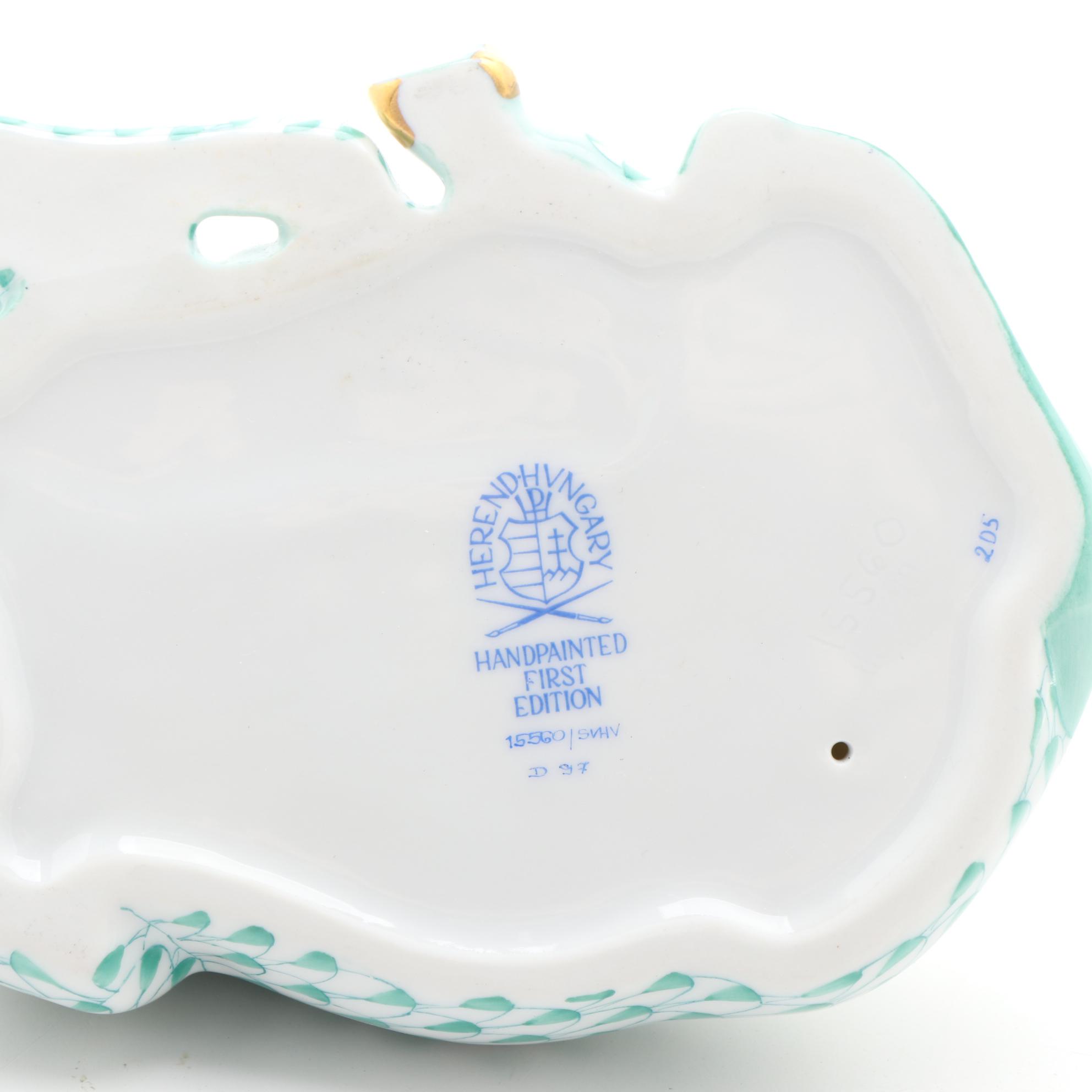 Herend Green Fishnet with Gold "Mare with Foal" Porcelain Figurine, April 1997