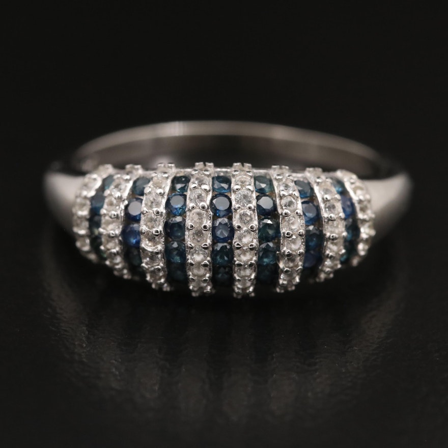 Sterling Silver Sapphire Striped Dome Ring