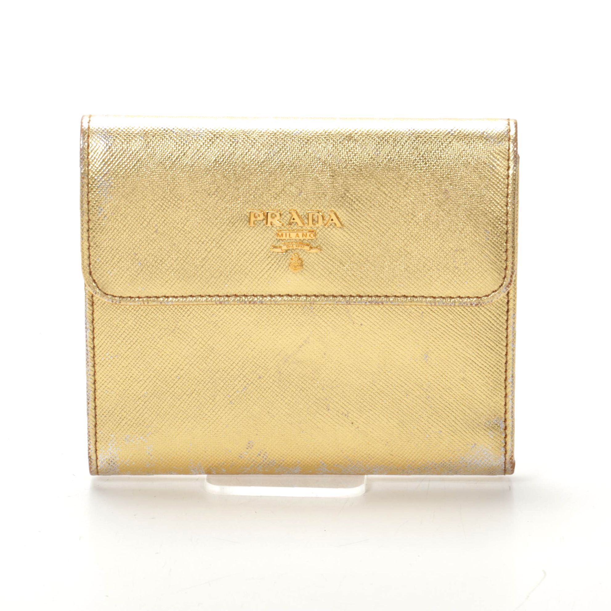 Prada Trifold Wallet in Metallic Gold Saffiano Leather