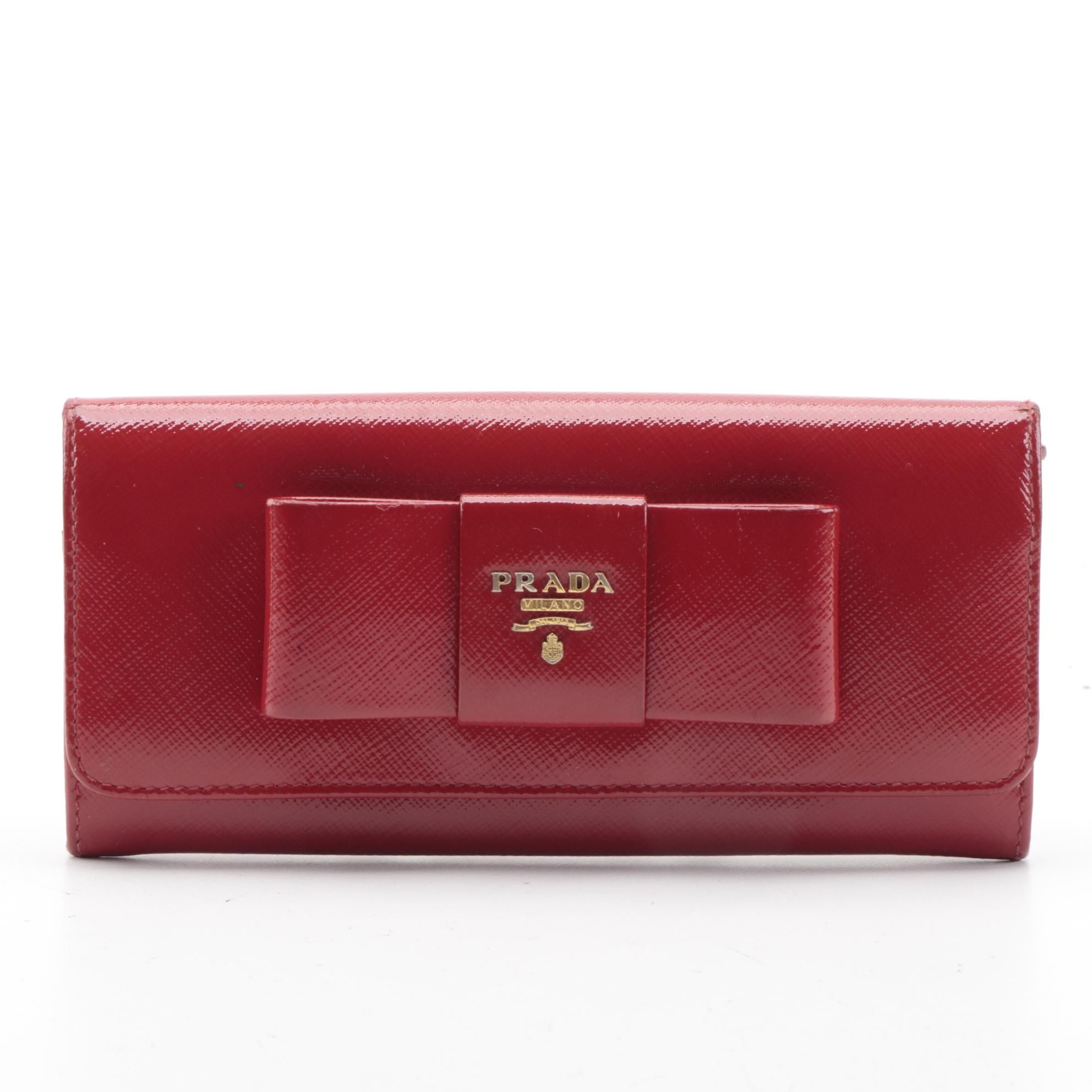 Prada Peonia Saffiano Leather Continental Bow Wallet