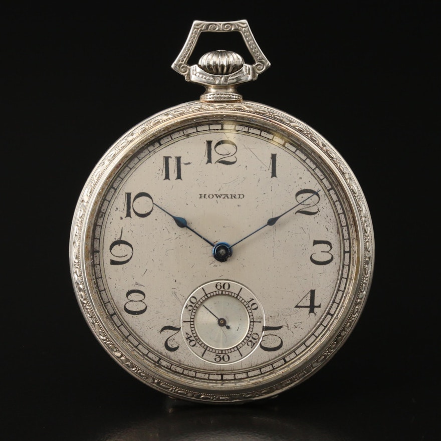 1921 E. Howard 14K White Gold Open Face Pocket Watch