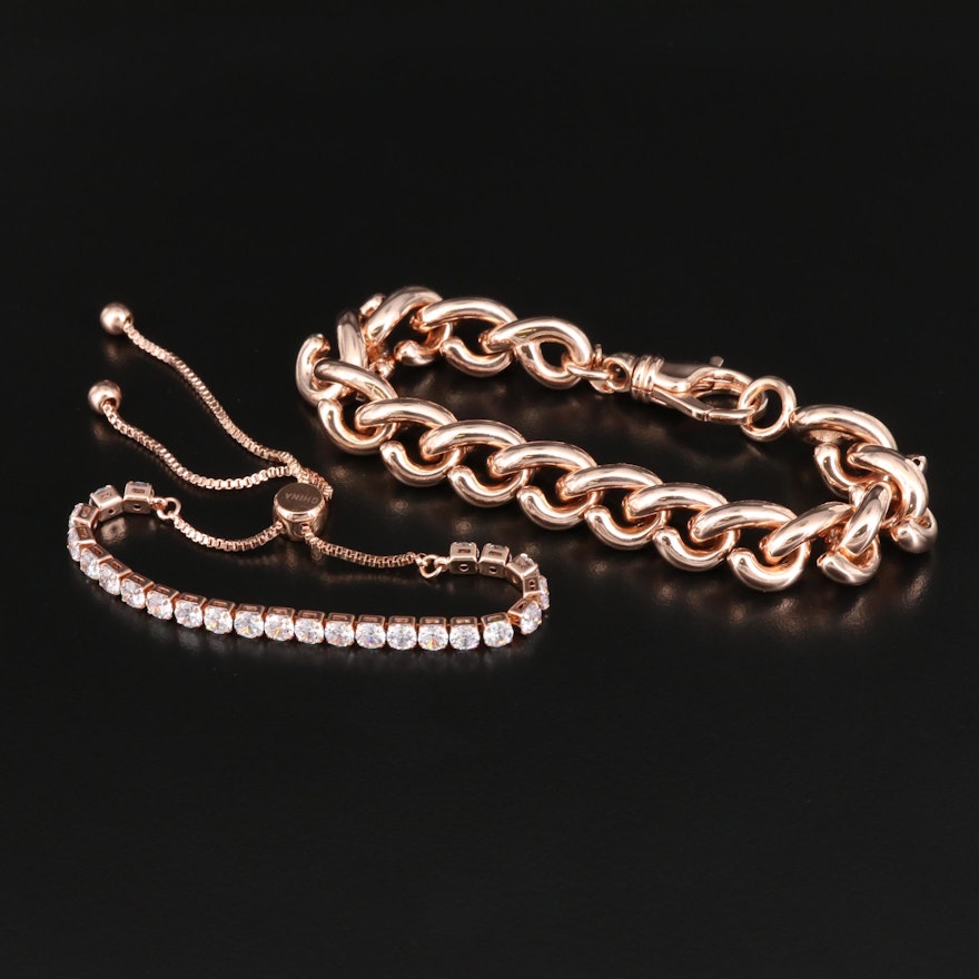 Milor Bronze Fancy Link Bracelet with Cubic Zirconia Line Bracelet