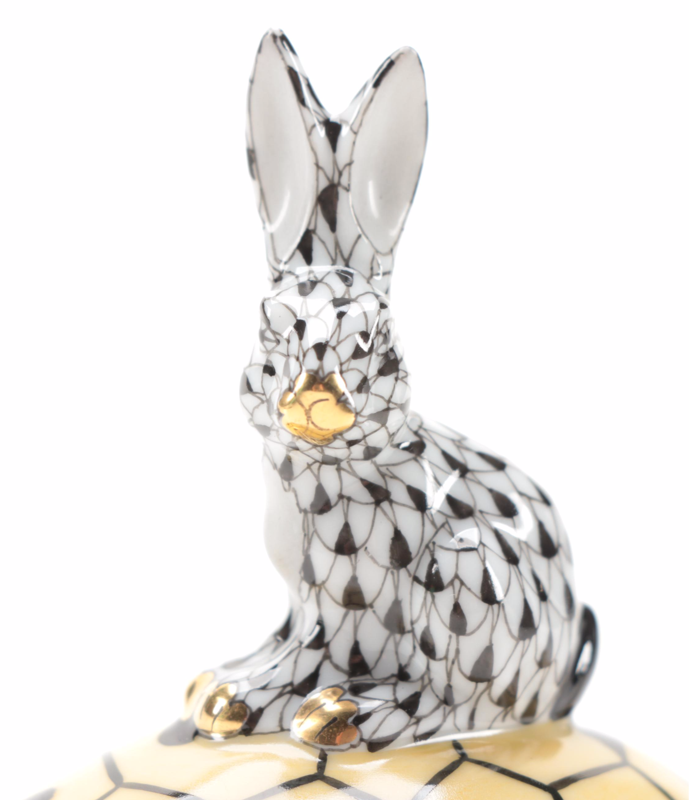 Herend Black and Butterscotch Fishnet "Tortoise & Hare" Porcelain Figurine