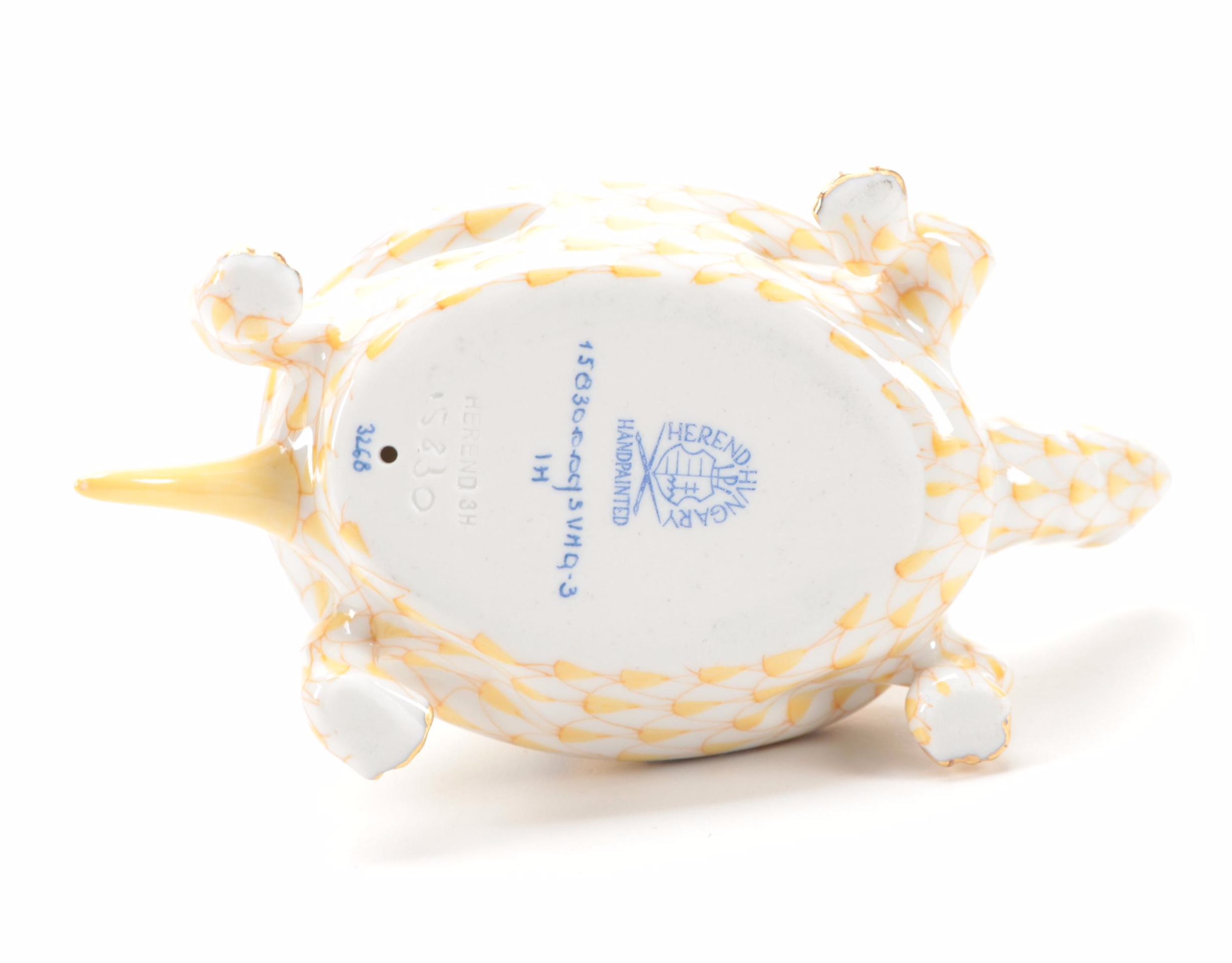 Herend Black and Butterscotch Fishnet "Tortoise & Hare" Porcelain Figurine