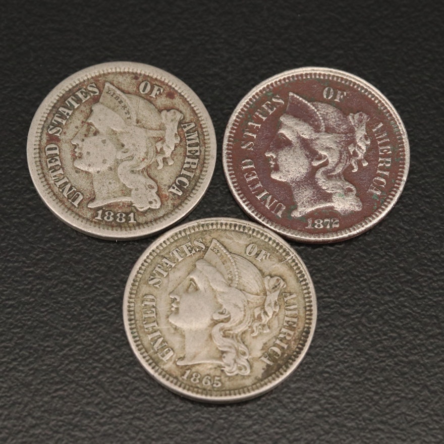 Three Liberty Head 3-Cent Nickel Coins