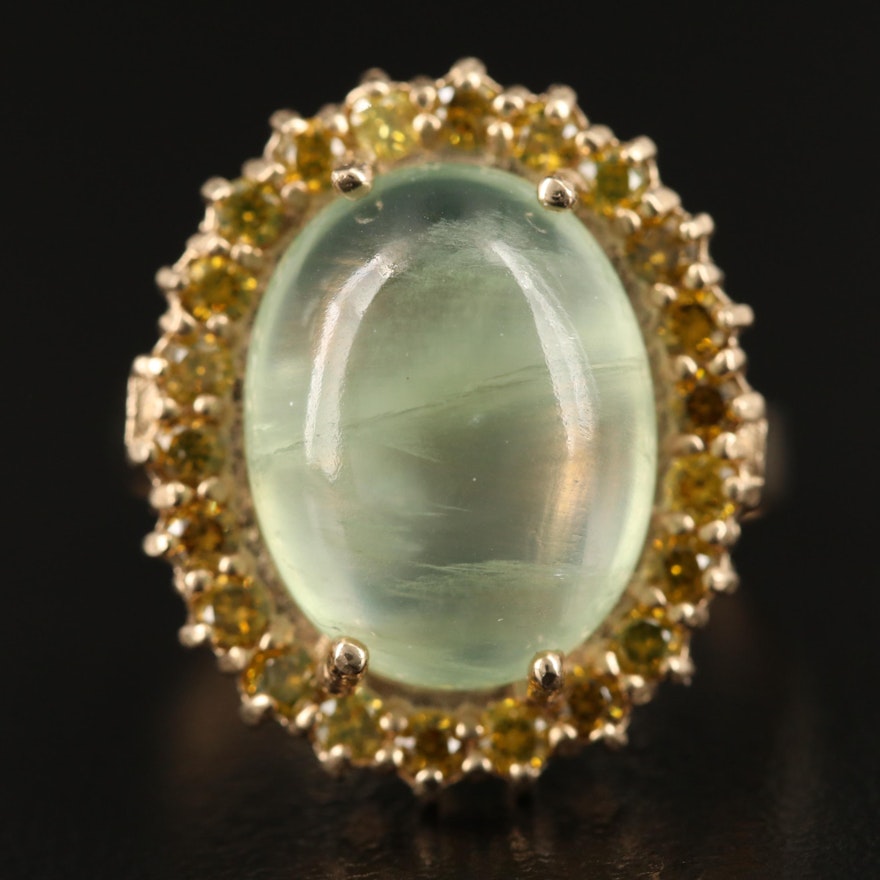 14K Prehnite and Diamond Ring