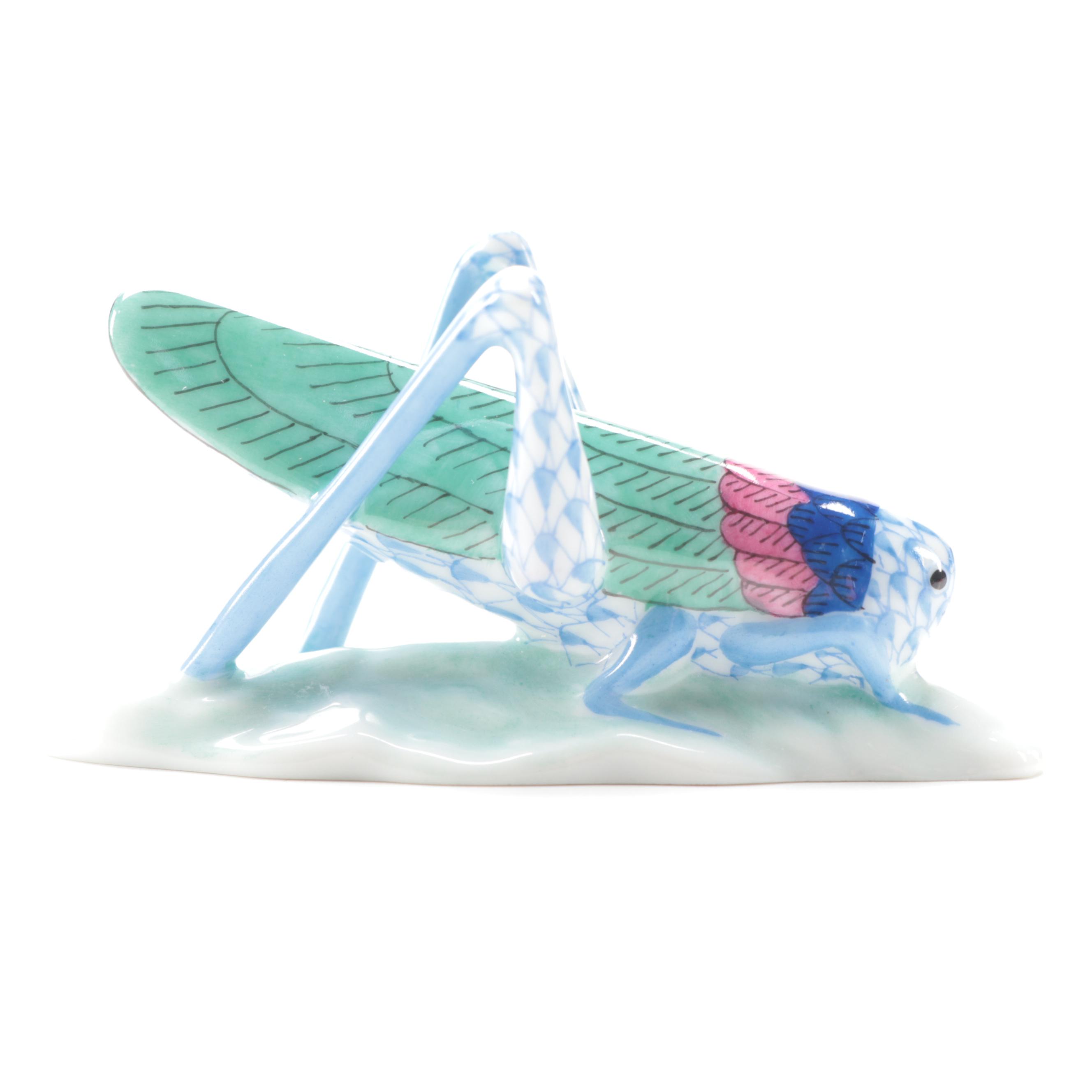 Herend Blue Fishnet "Grasshopper" Porcelain Figurine
