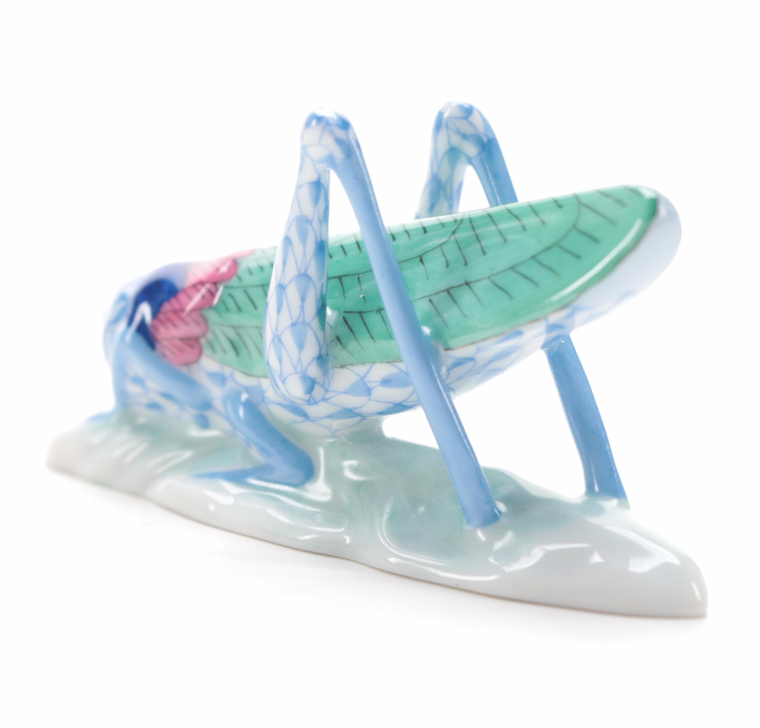 Herend Blue Fishnet "Grasshopper" Porcelain Figurine