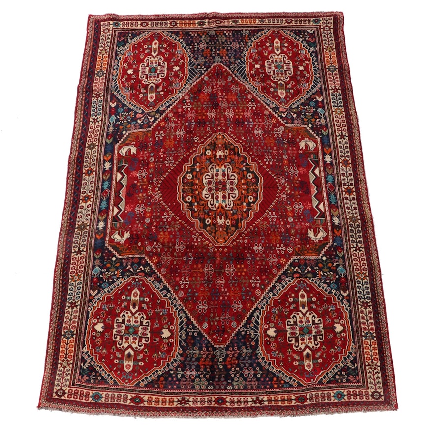 7'0 x 10'1 Hand-Knotted Persian Qashqai Wool Area Rug