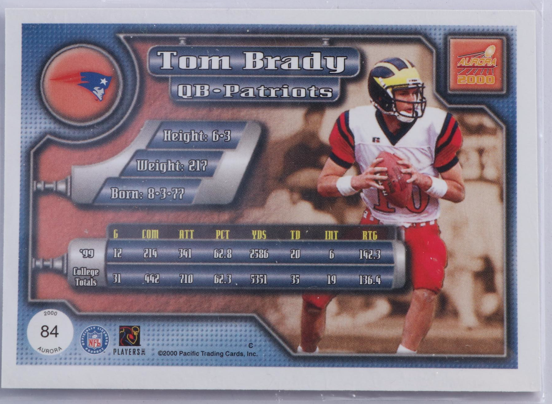 2000 Tom Brady Aurora Pacific Rookie Card, "Greatest of All Time" (GOAT)