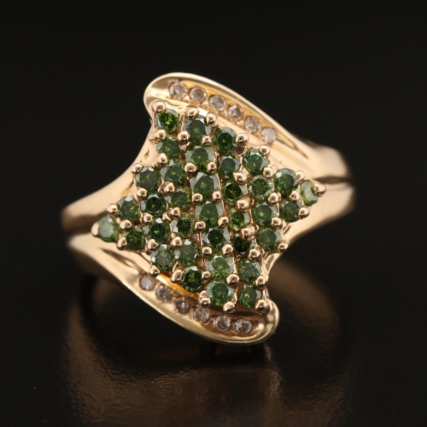 14K Pavé Green Diamond Diamond Ring with Diamond Accents
