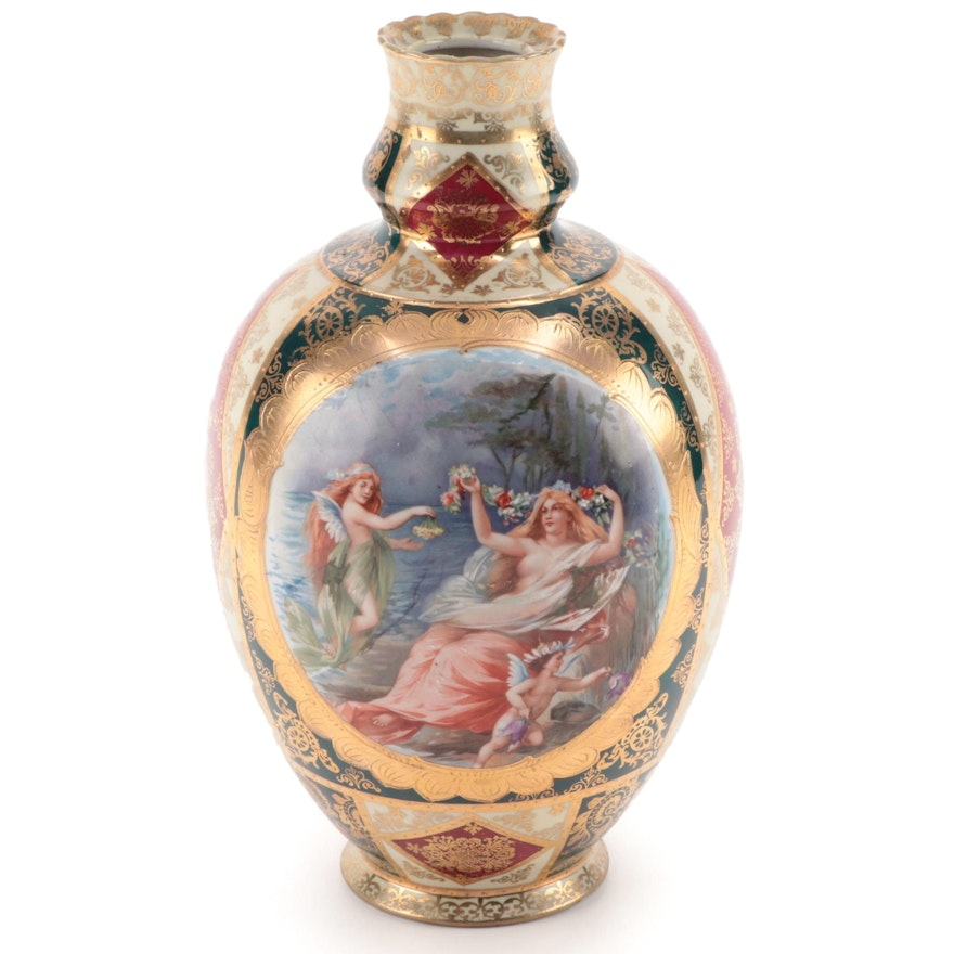 Ackermann & Fritze Encrusted Porcelain Vase with Neoclassical Scene