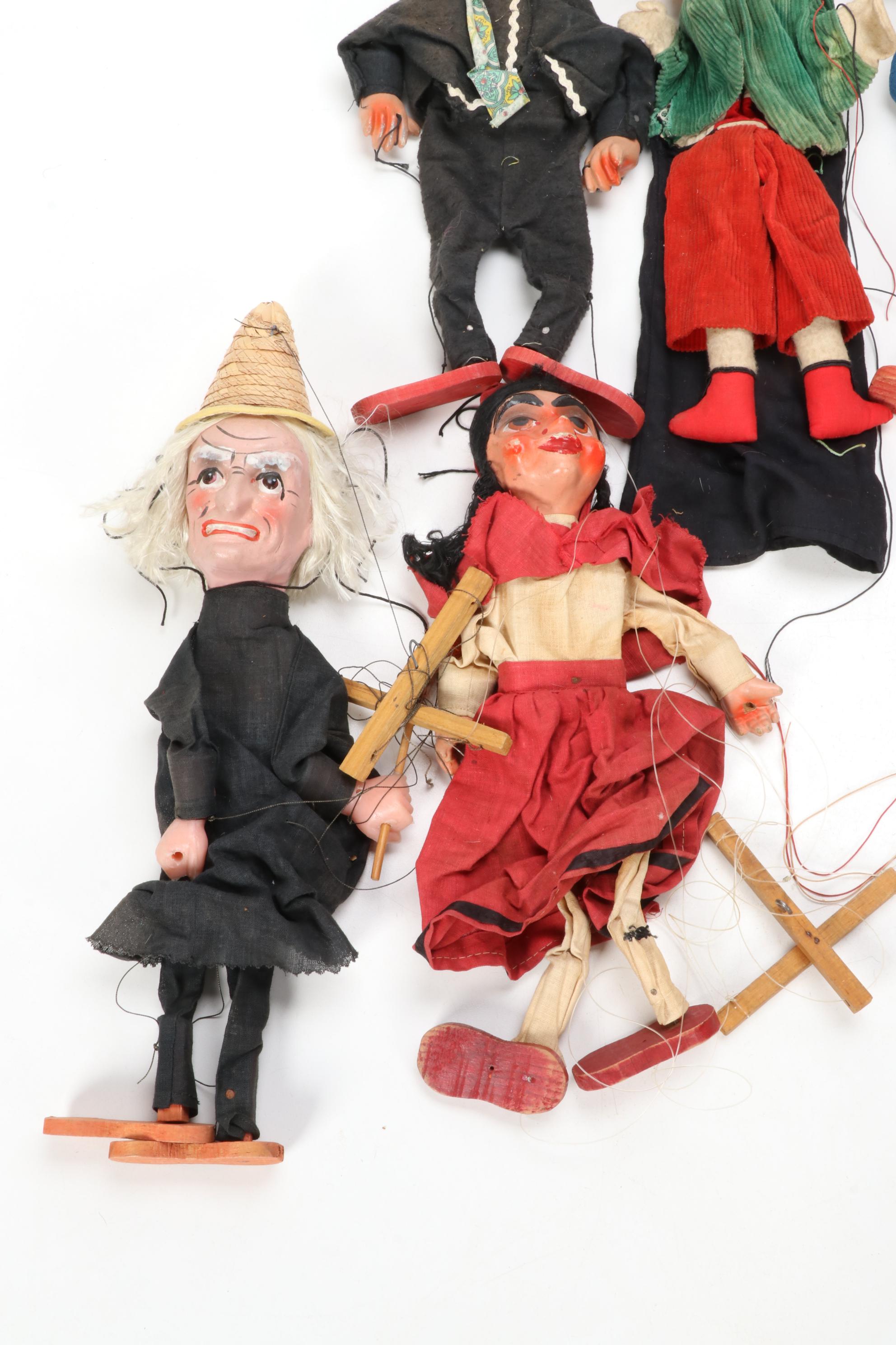 Hand-Painted Pinocchio and Other Wooden Puppets, Early/Mid 20th Century