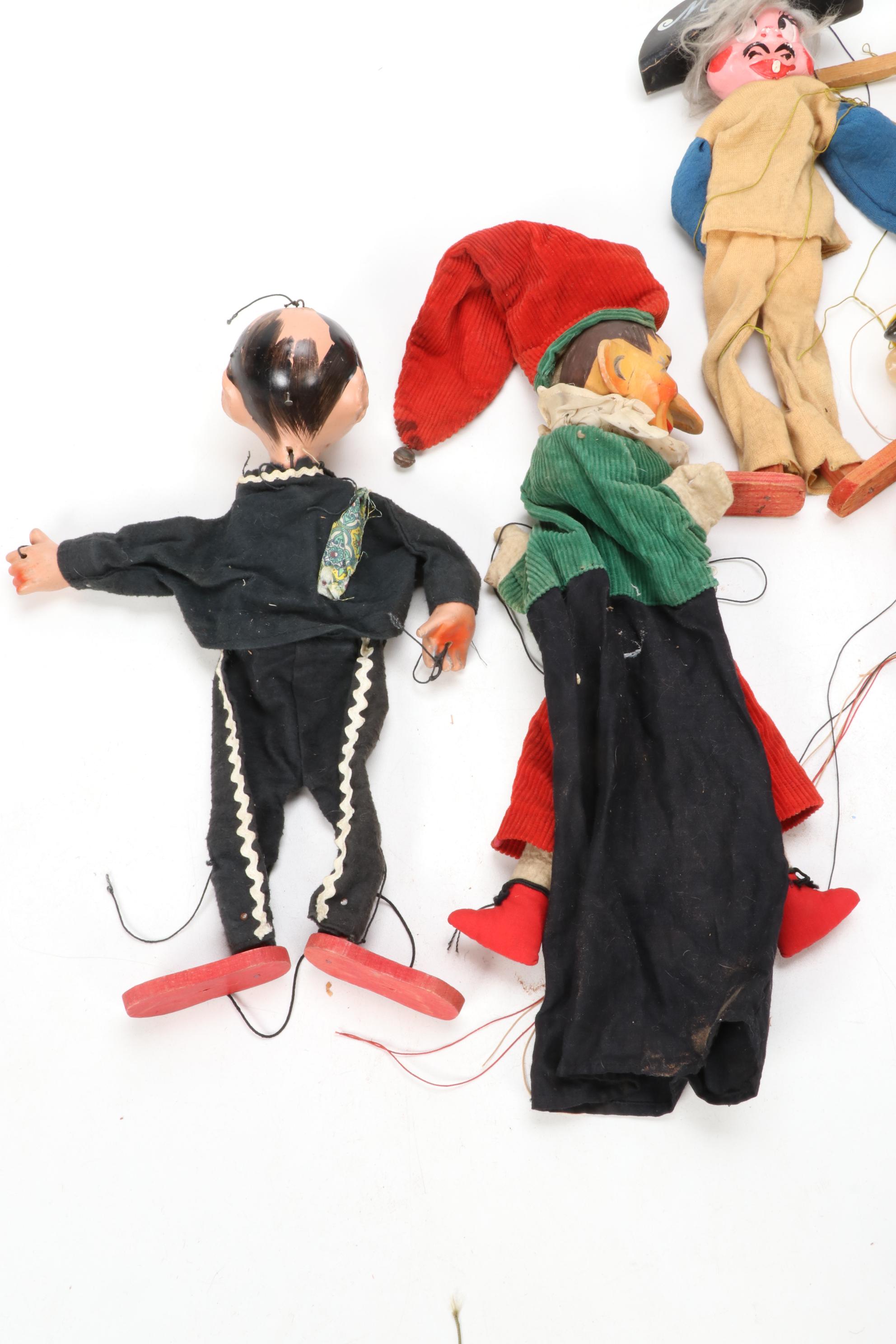 Hand-Painted Pinocchio and Other Wooden Puppets, Early/Mid 20th Century