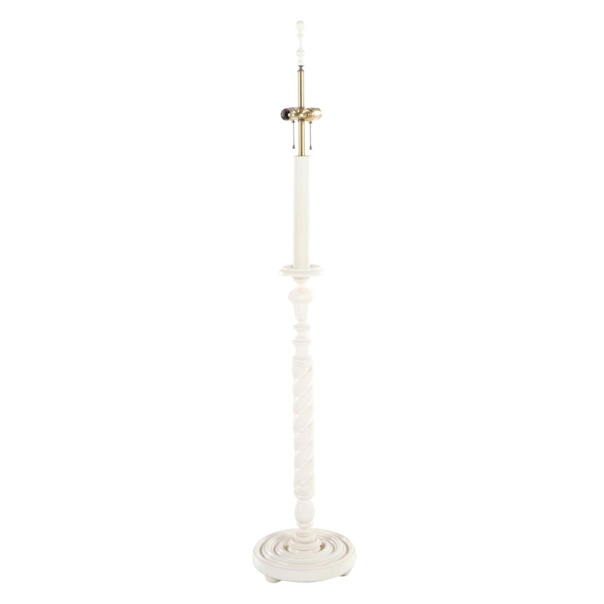 White-Painted Metal and Wood Floor Lamp, Late 20th Century