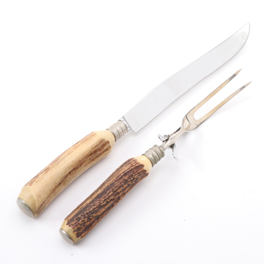 Boker Antler Handled Carving Set, Mid to Late 20th Century