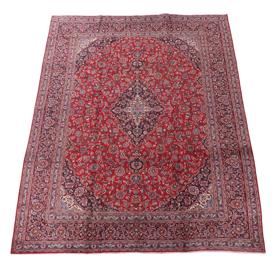 9'4 x 12'6 Hand-Knotted Persian Kashan Wool Room Sized Rug