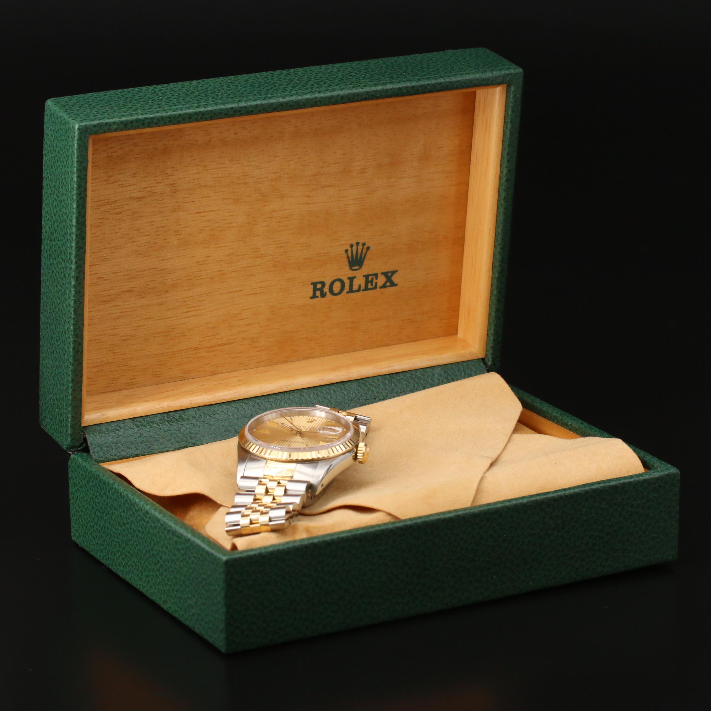 1990 Rolex Datejust Tapestry Dial 18K Gold and Stainless Steel Watch