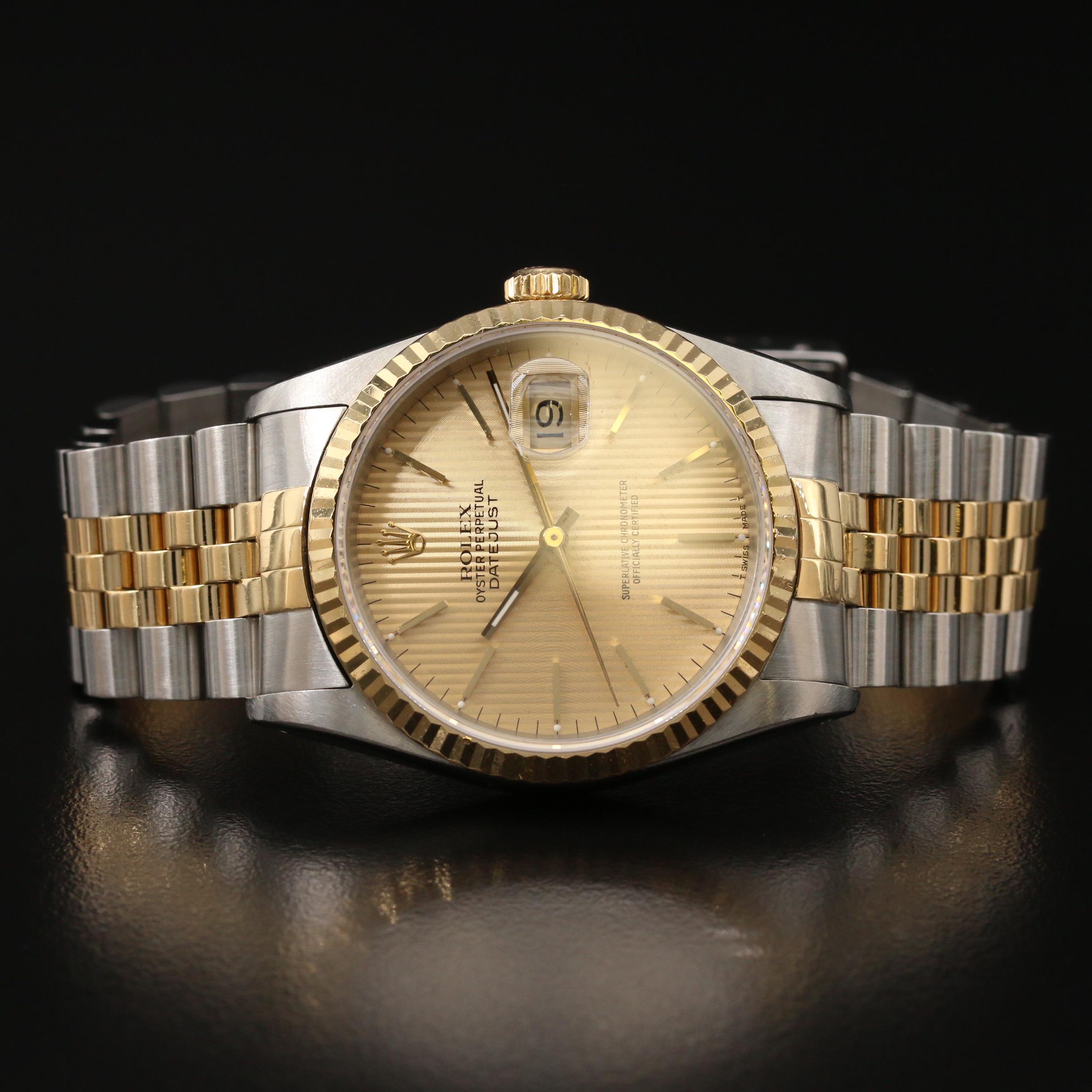 1990 Rolex Datejust Tapestry Dial 18K Gold and Stainless Steel Watch