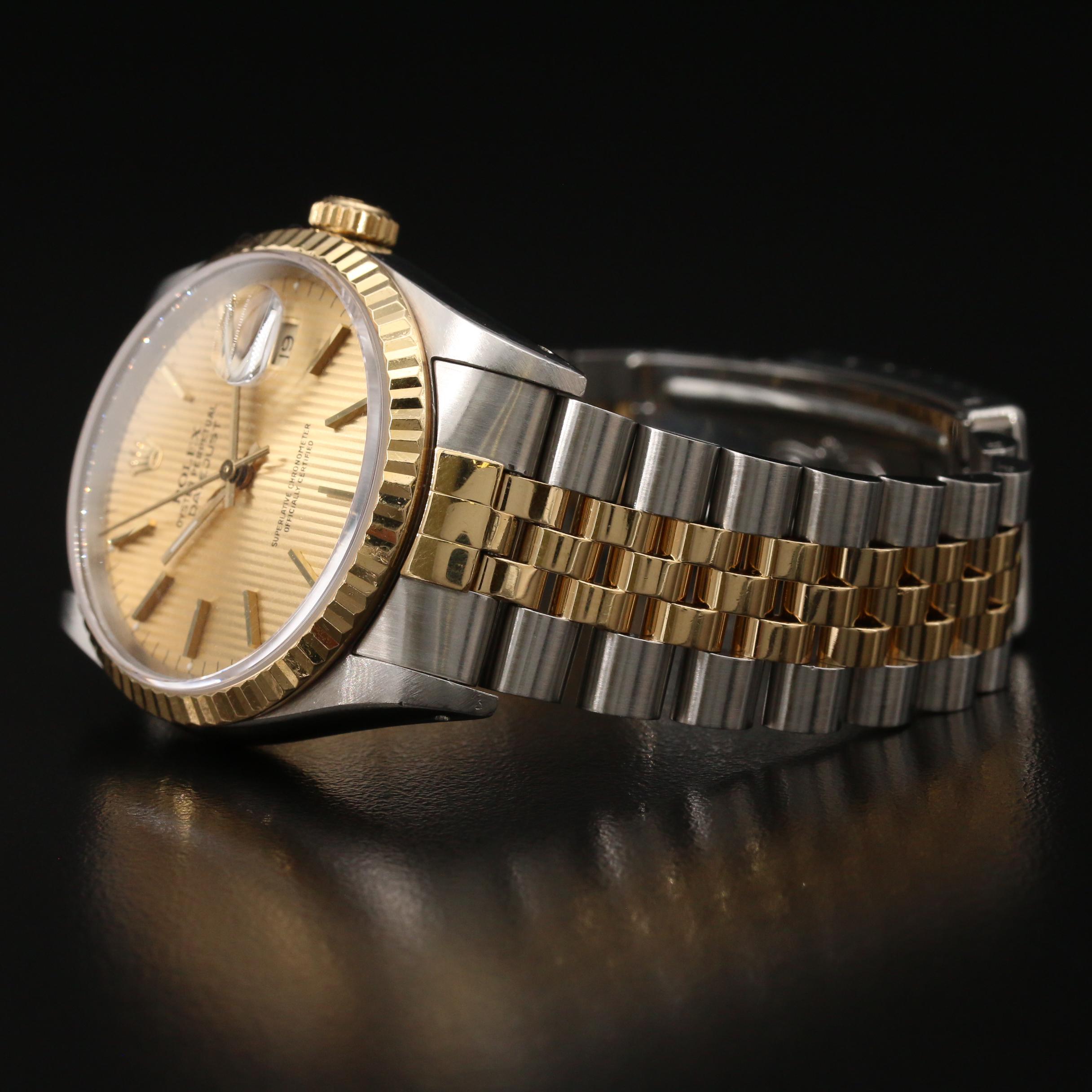 1990 Rolex Datejust Tapestry Dial 18K Gold and Stainless Steel Watch