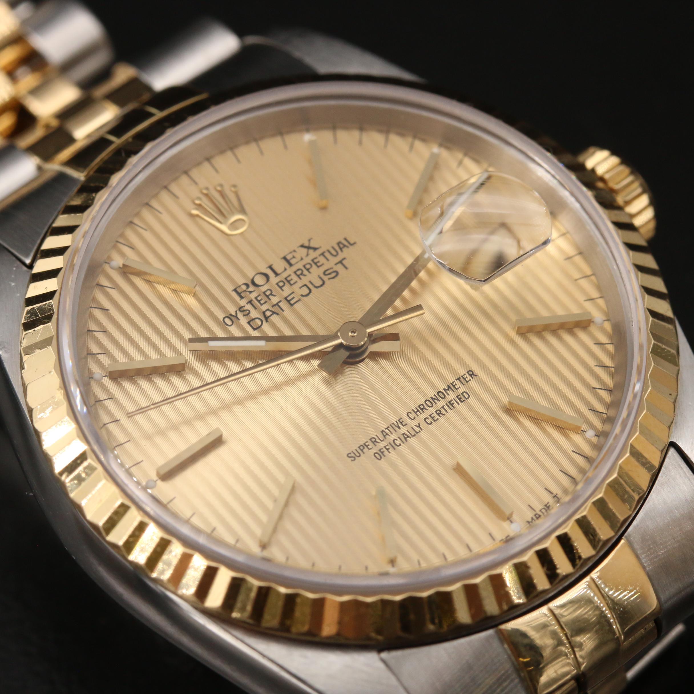 1990 Rolex Datejust Tapestry Dial 18K Gold and Stainless Steel Watch